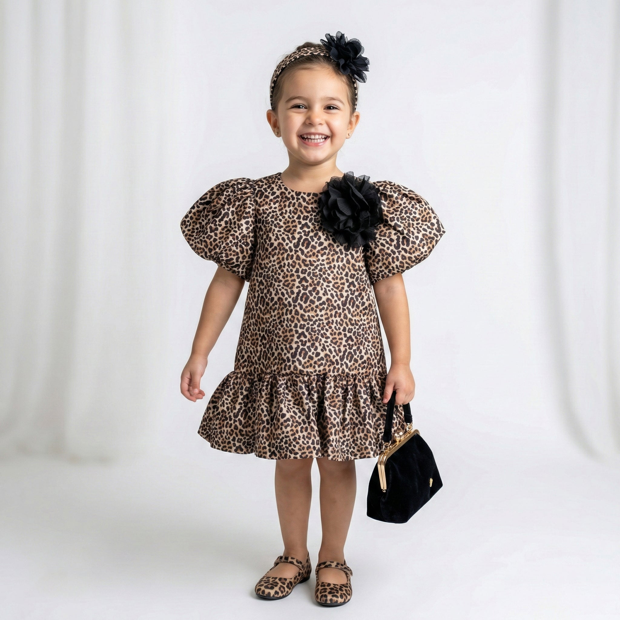 Toddler Girls Leopard Print Puff-Sleeve Dress – Fun & Trendy Party Wear