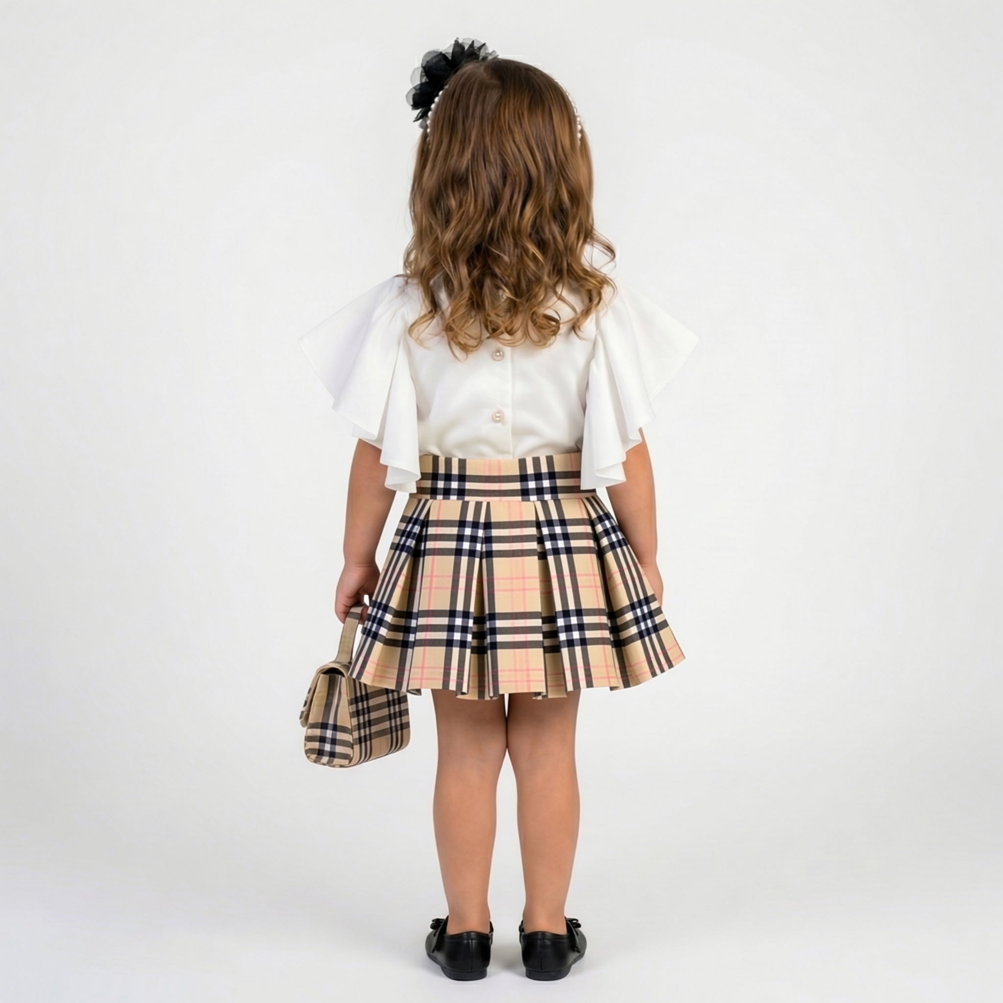 Toddler Girls Flutter Sleeve Top & Plaid Skirt Set – 2-Piece Heritage Outfit