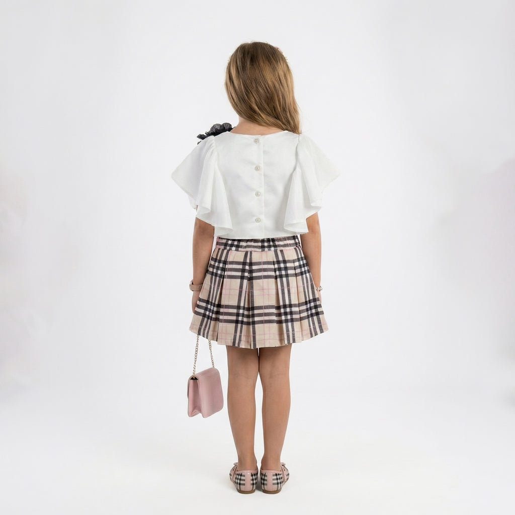 Big Girls Boutique Tartan Skirt Set – Premium 2-Piece Flutter Sleeve Outfit