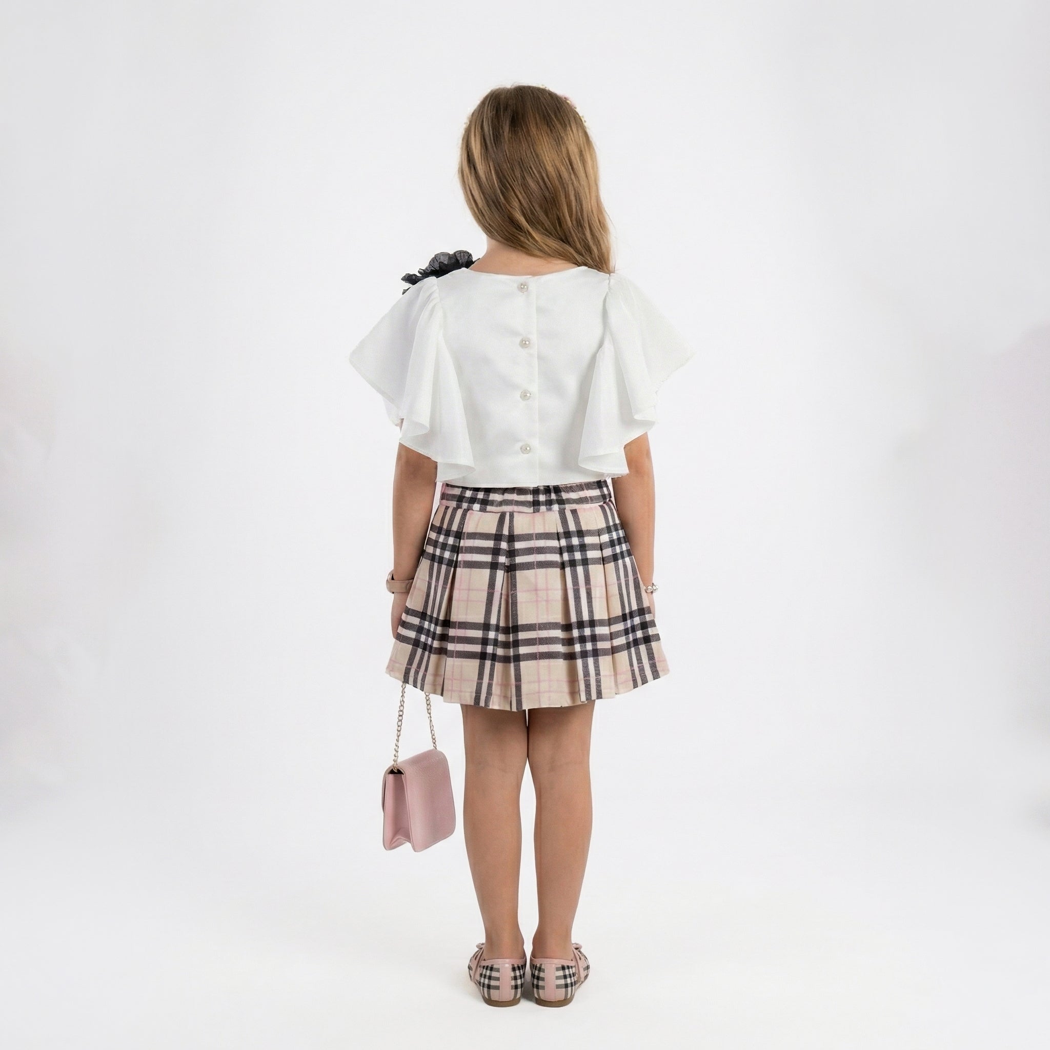 Big Girls Boutique Tartan Skirt Set – Premium 2-Piece Flutter Sleeve Outfit