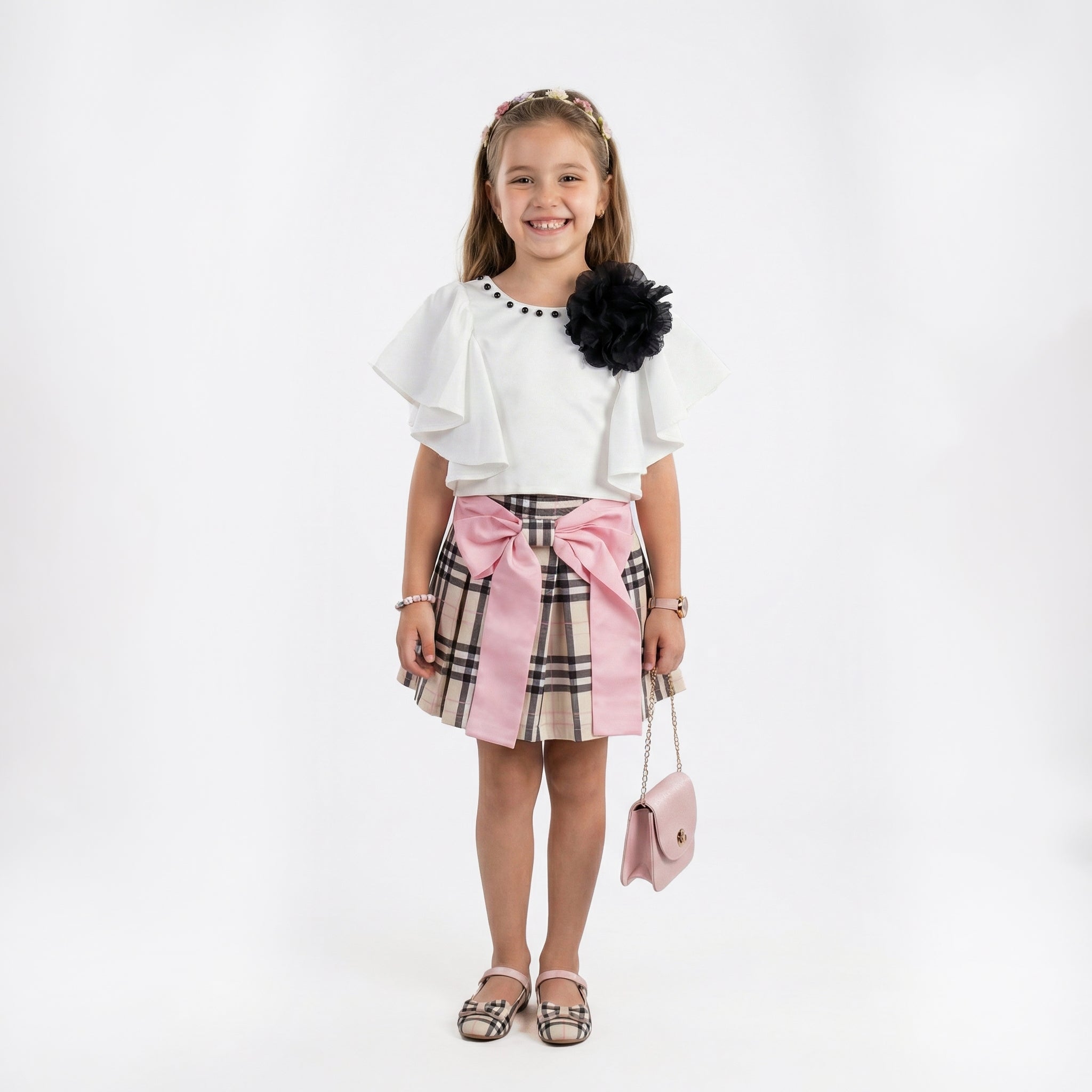Big Girls Boutique Tartan Skirt Set – Premium 2-Piece Flutter Sleeve Outfit