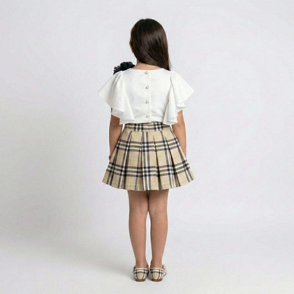 Big Girls Boutique Tartan Skirt Set – Premium 2-Piece Flutter Sleeve Outfit