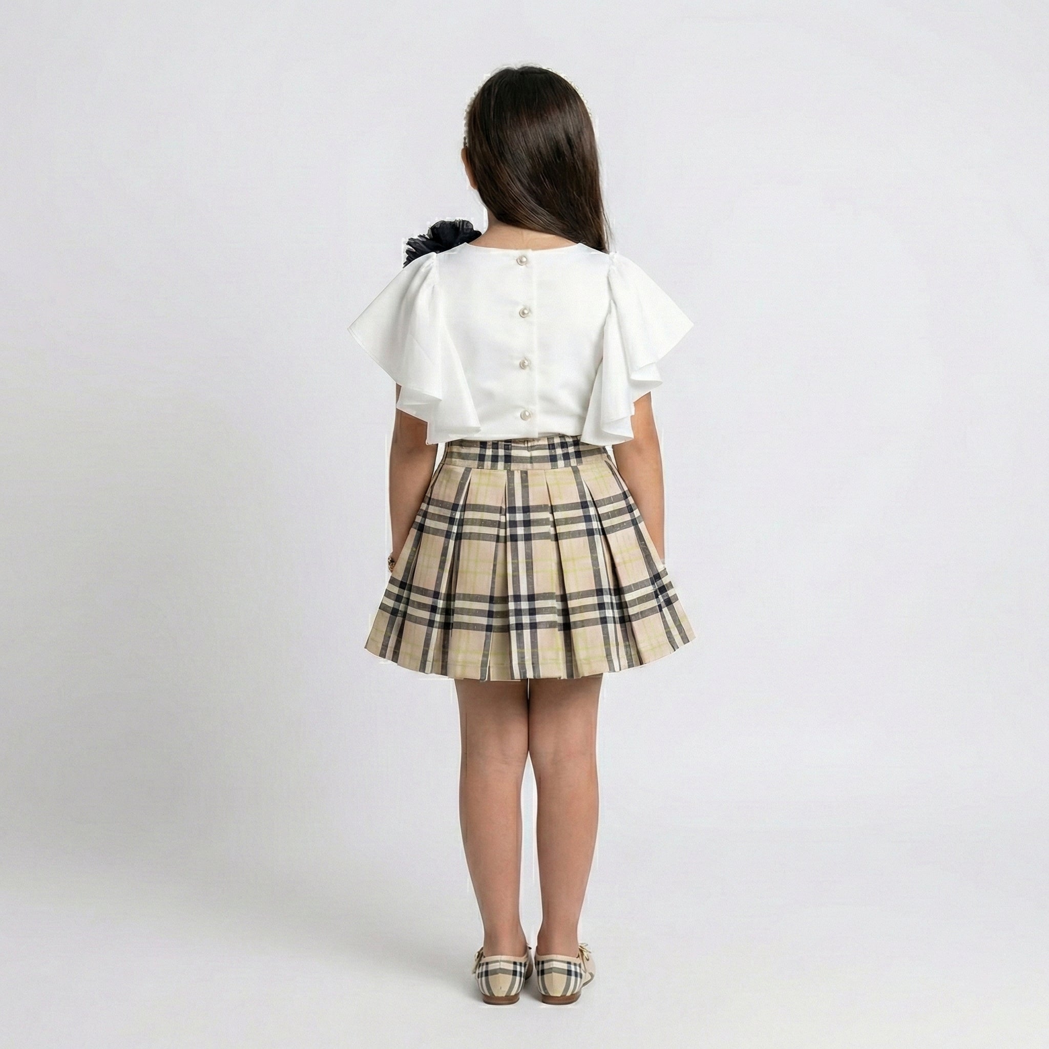Big Girls Boutique Tartan Skirt Set – Premium 2-Piece Flutter Sleeve Outfit