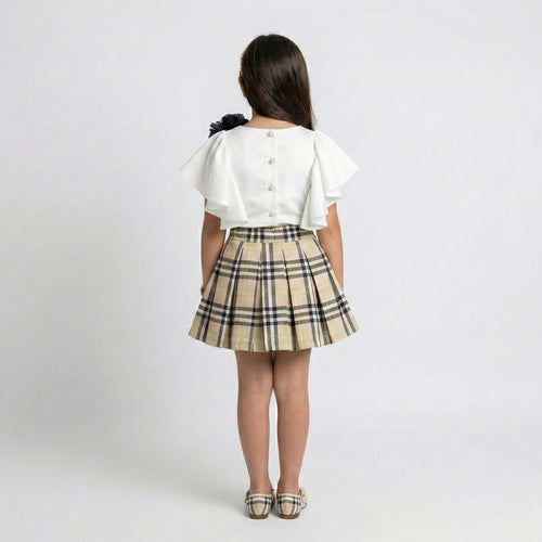 Big Girls Boutique Tartan Skirt Set – Premium 2-Piece Flutter Sleeve Outfit