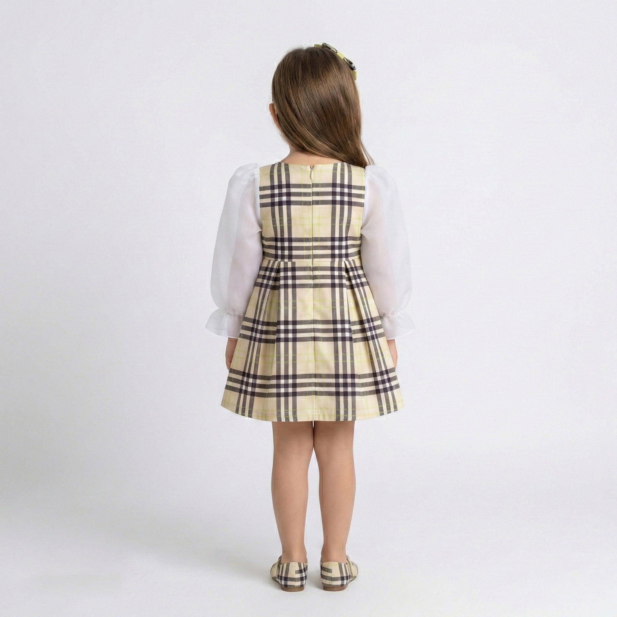 Toddler Girls Heritage Tartan Dress – Sheer Organza Sleeves & Satin Bow