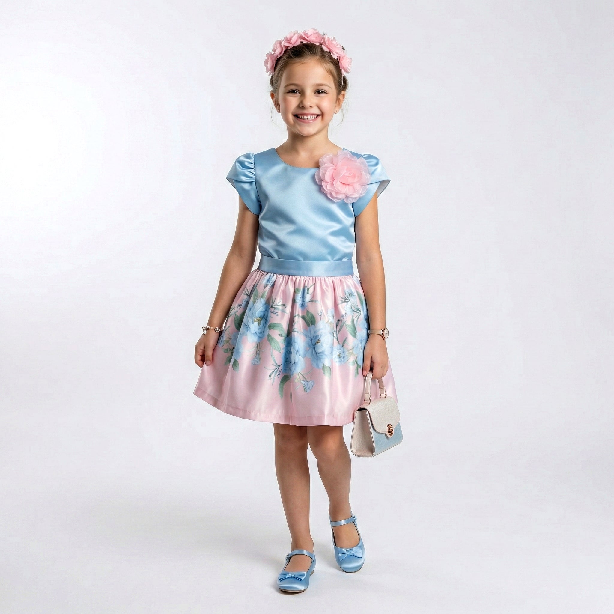 Girls Dress Blue-Pink