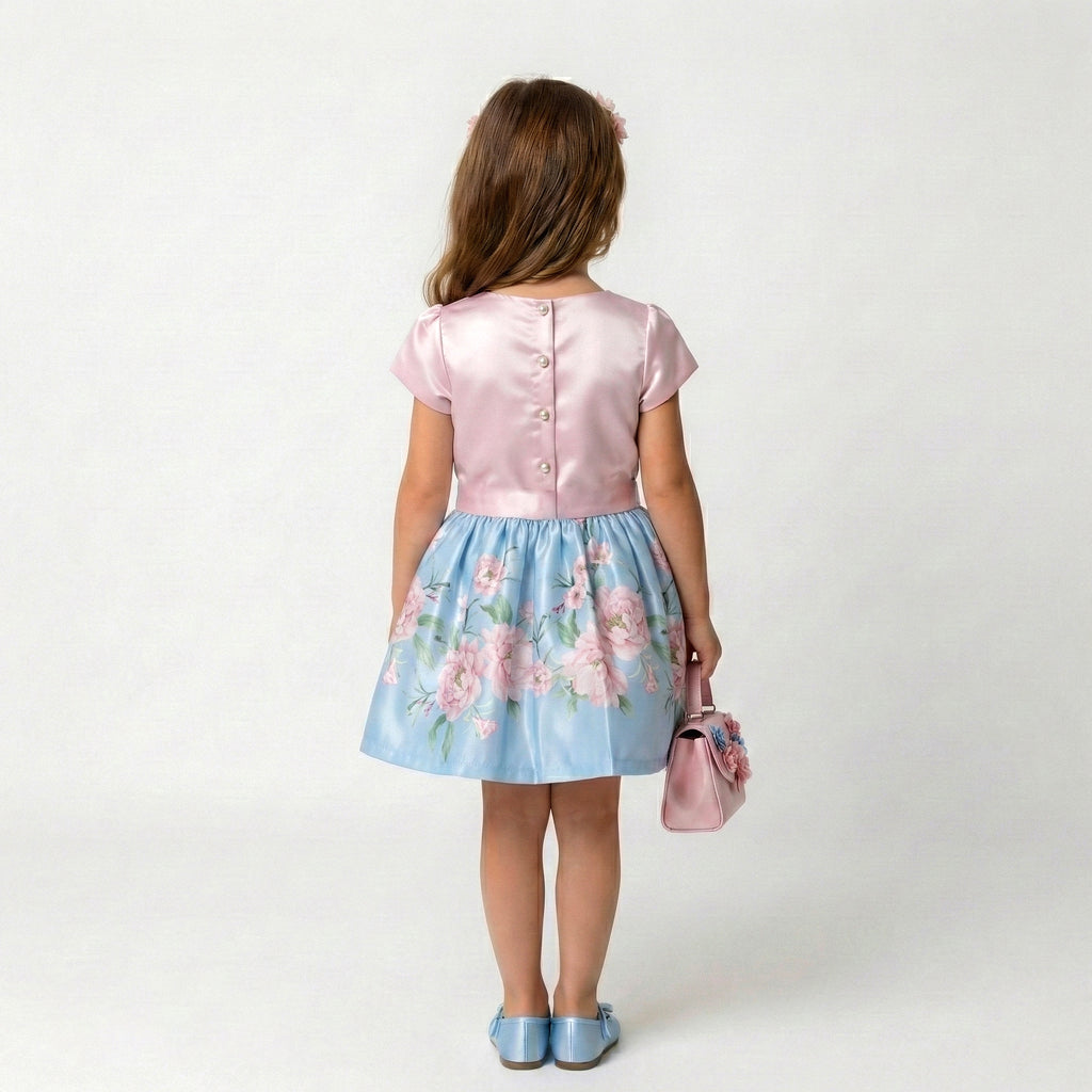 Toddler Girls Pastel Satin Top & Floral Skirt Set – 2-Piece Special Occasion Outfit