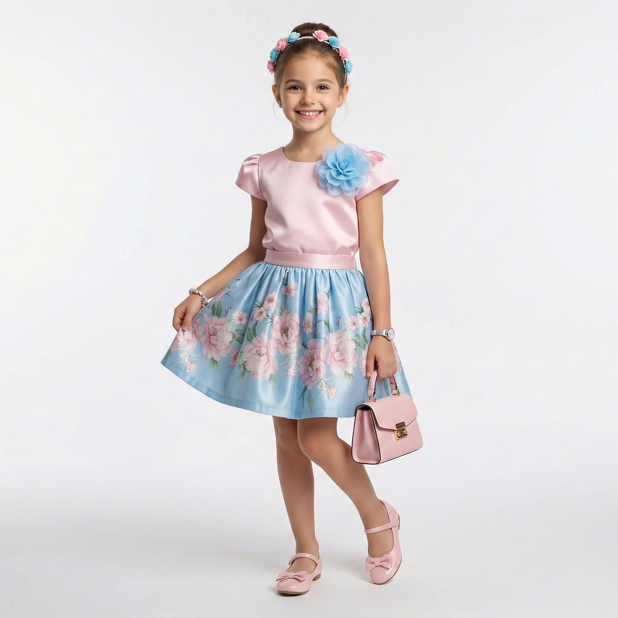Girls Dress Blue-Pink
