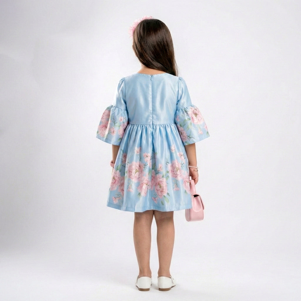 Girls Shimmering Floral Party Dress – Sophisticated Satin Occasion Wear