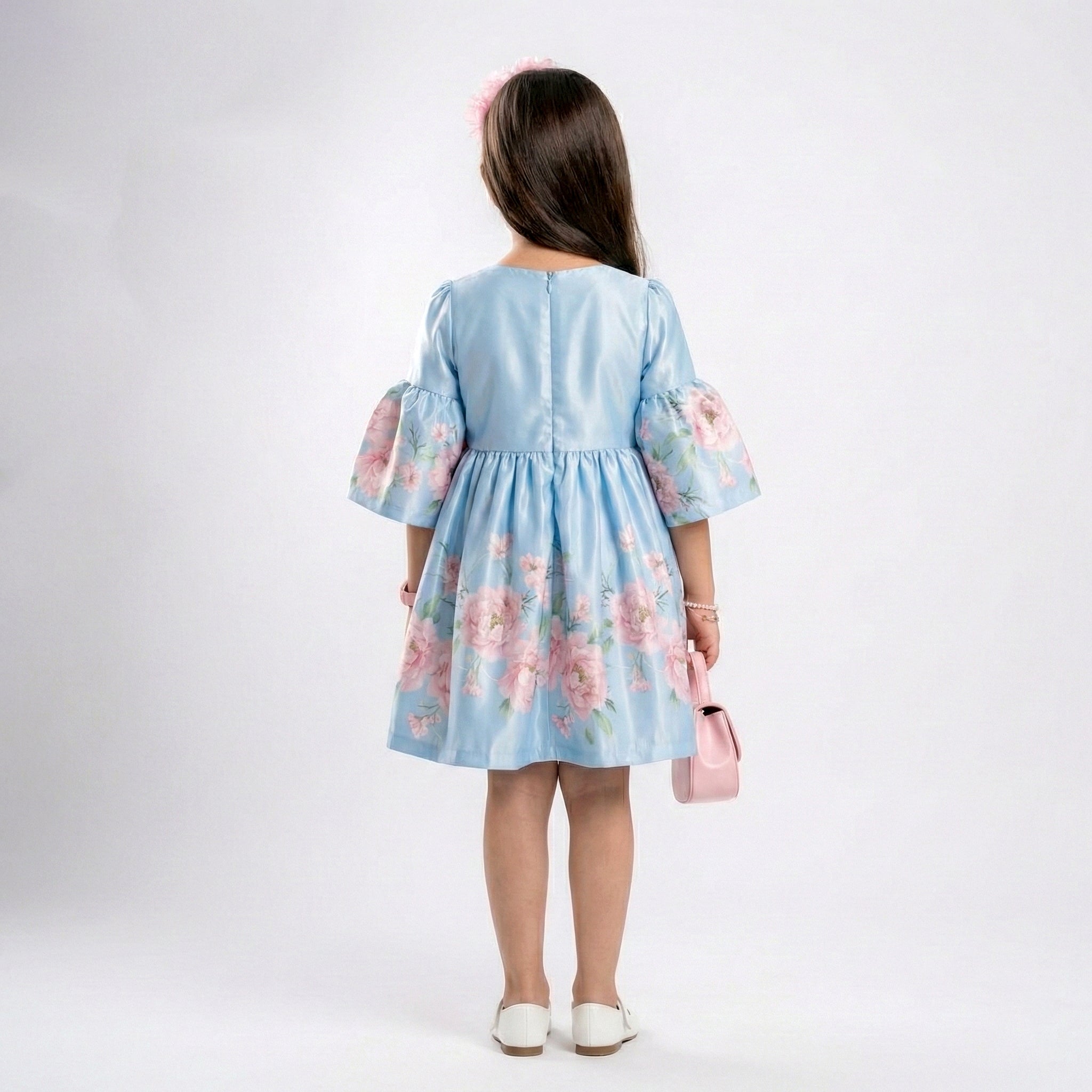 Girls Shimmering Floral Party Dress – Sophisticated Satin Occasion Wear