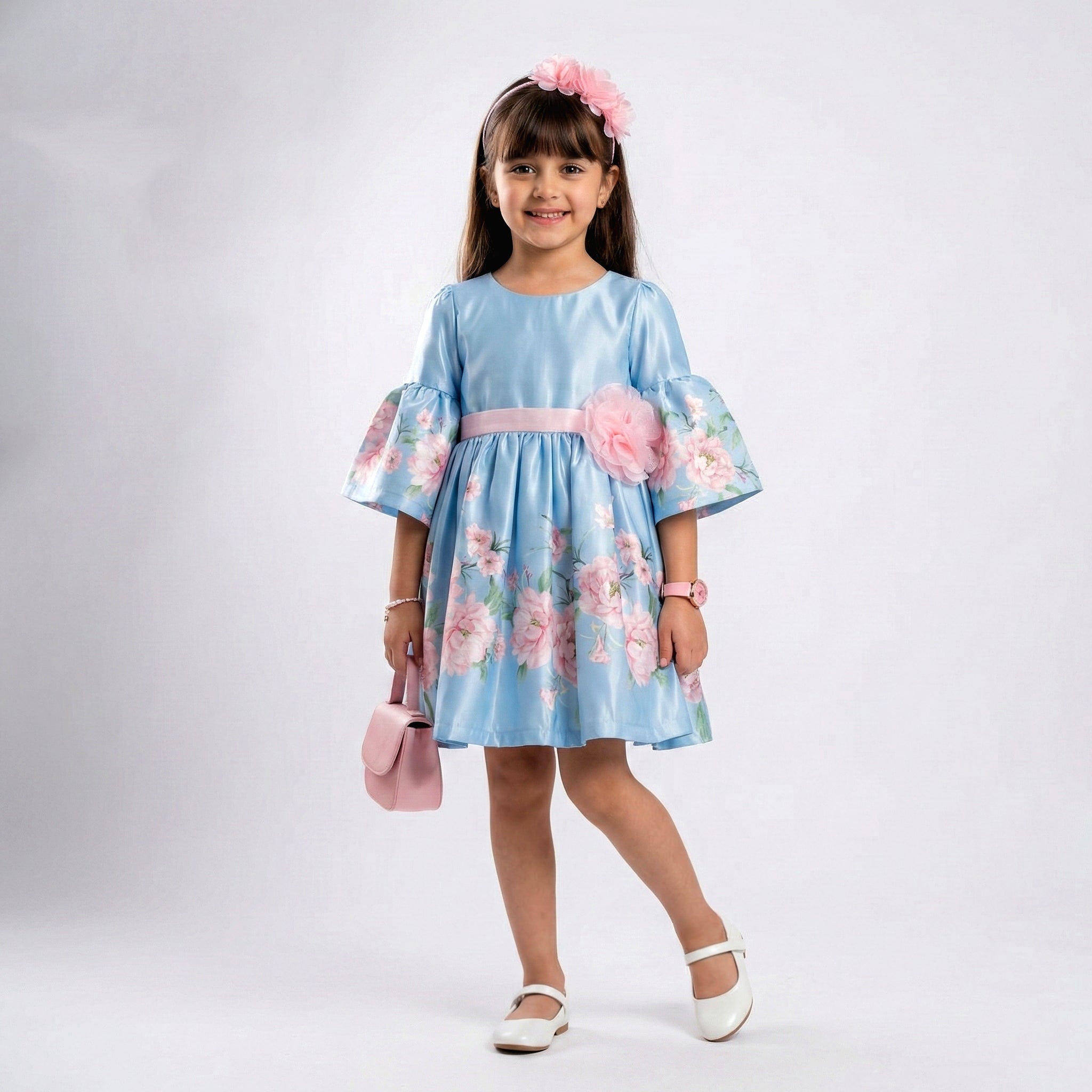 Girls Frock Blue-Pink