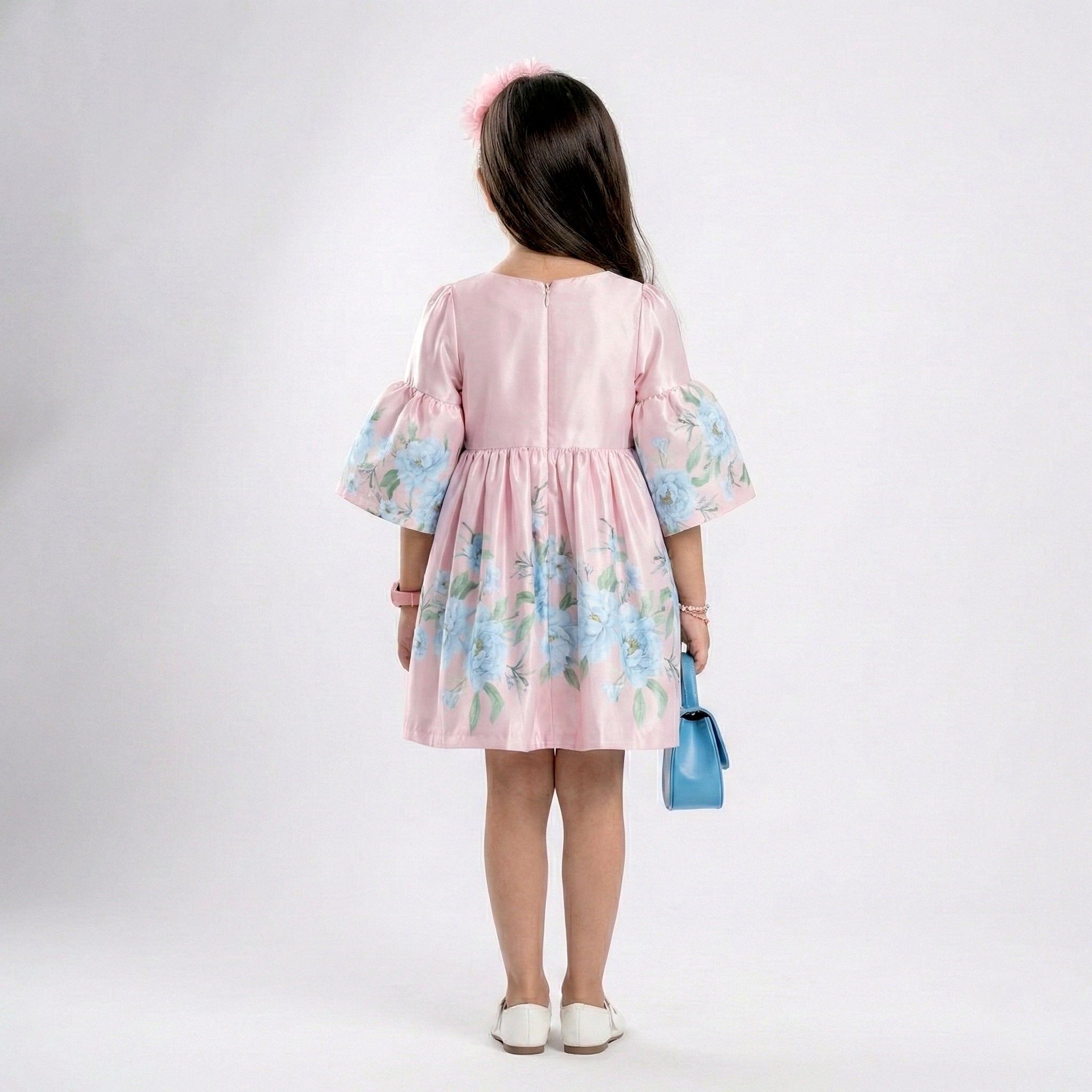 Girls Shimmering Floral Party Dress – Sophisticated Satin Occasion Wear