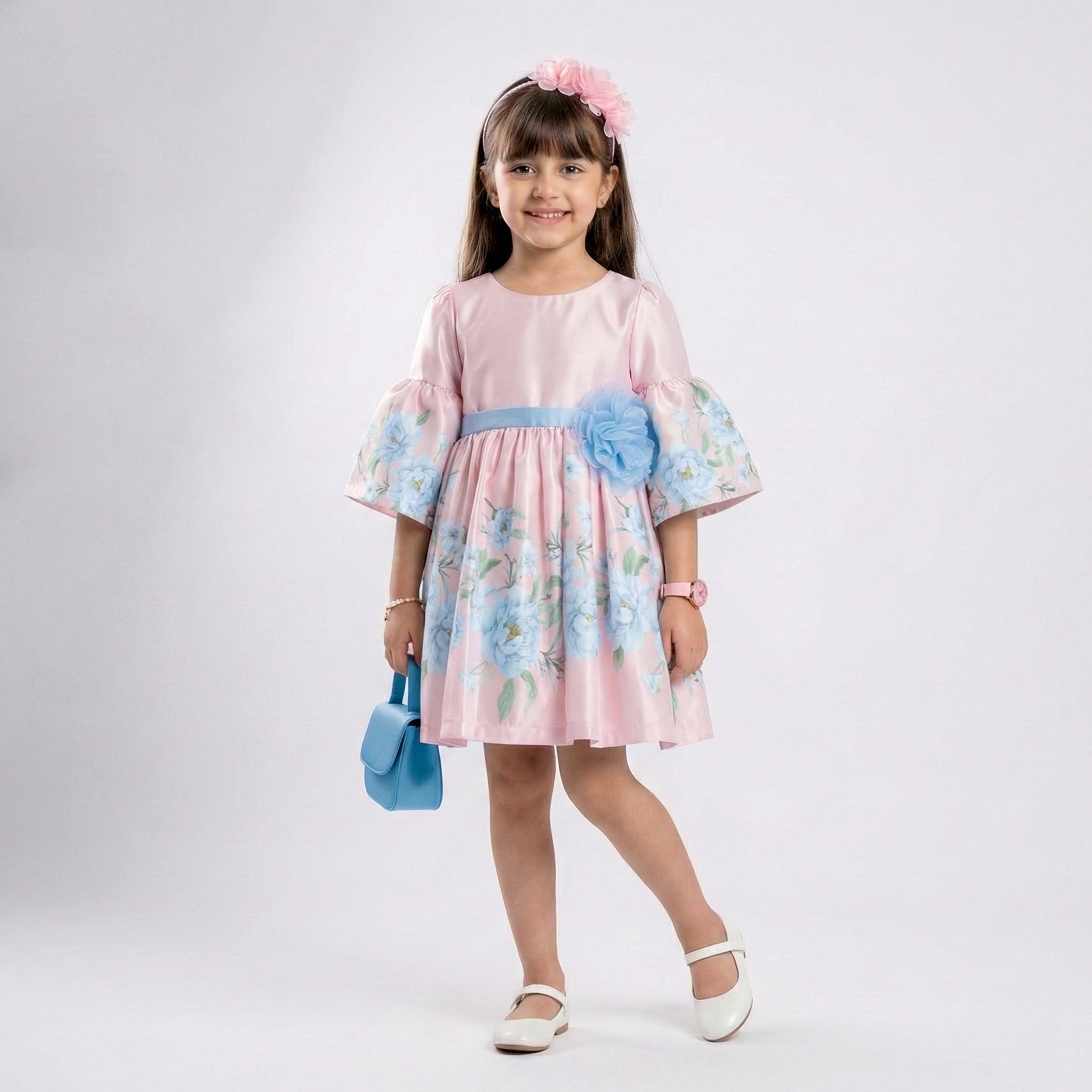 Girls Shimmering Floral Party Dress – Sophisticated Satin Occasion Wear
