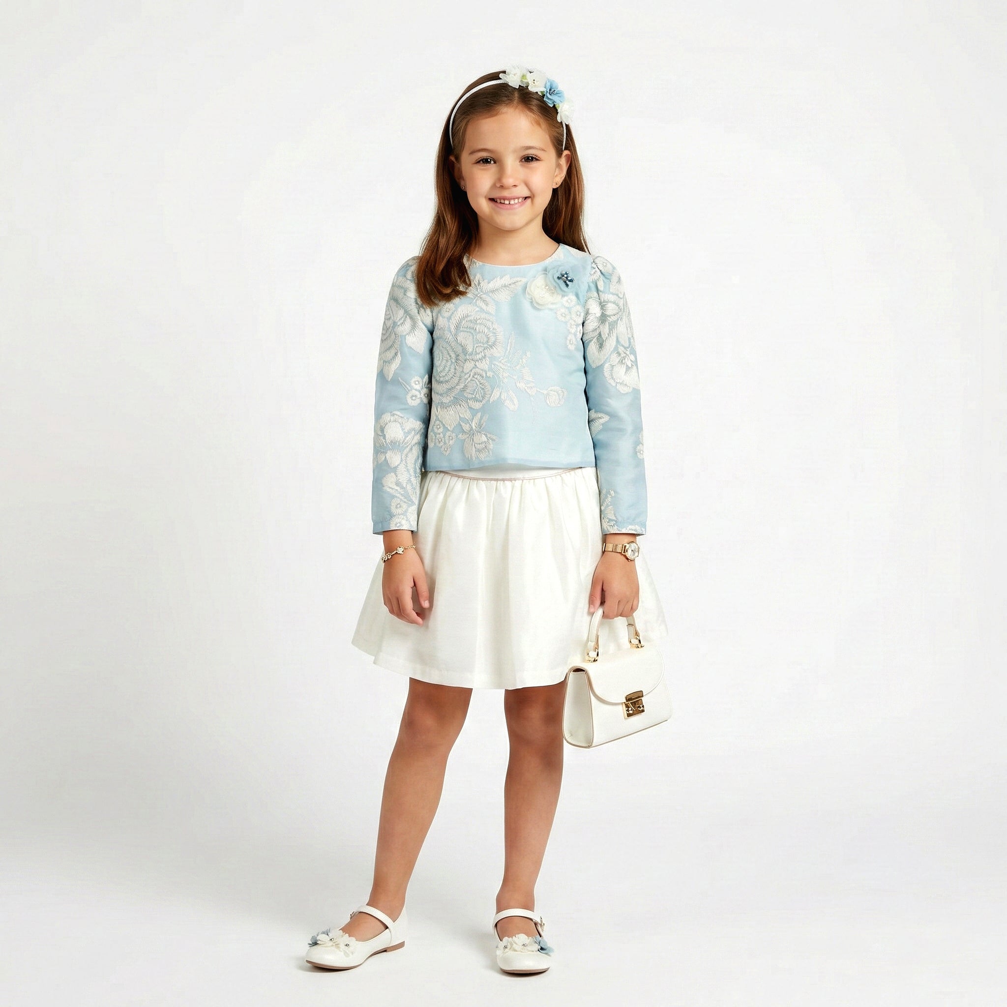 Big Girls Sophisticated Jacquard & Satin Party Set – Premium Formal Wear