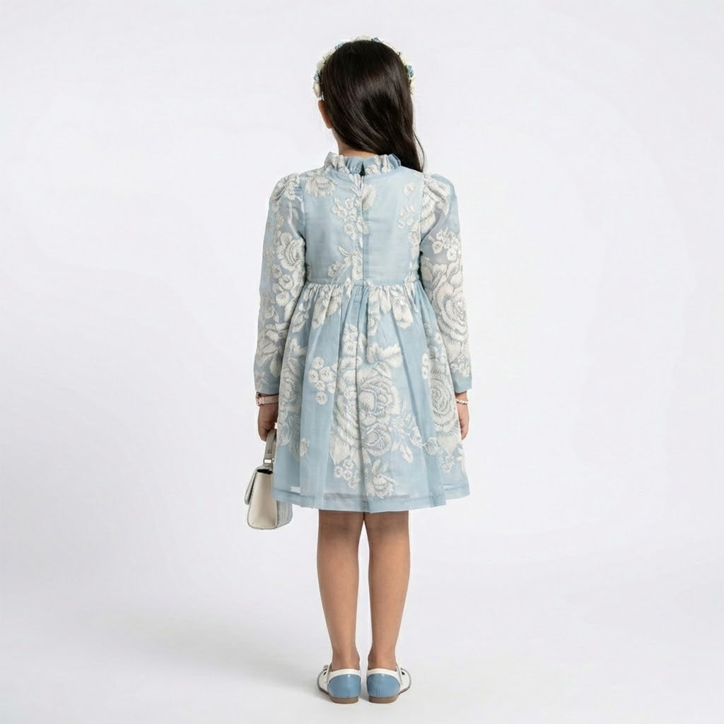 Big Girls Floral Embroidered Jacquard Dress – Sophisticated Occasion Wear
