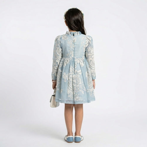 Big Girls Floral Embroidered Jacquard Dress – Sophisticated Occasion Wear