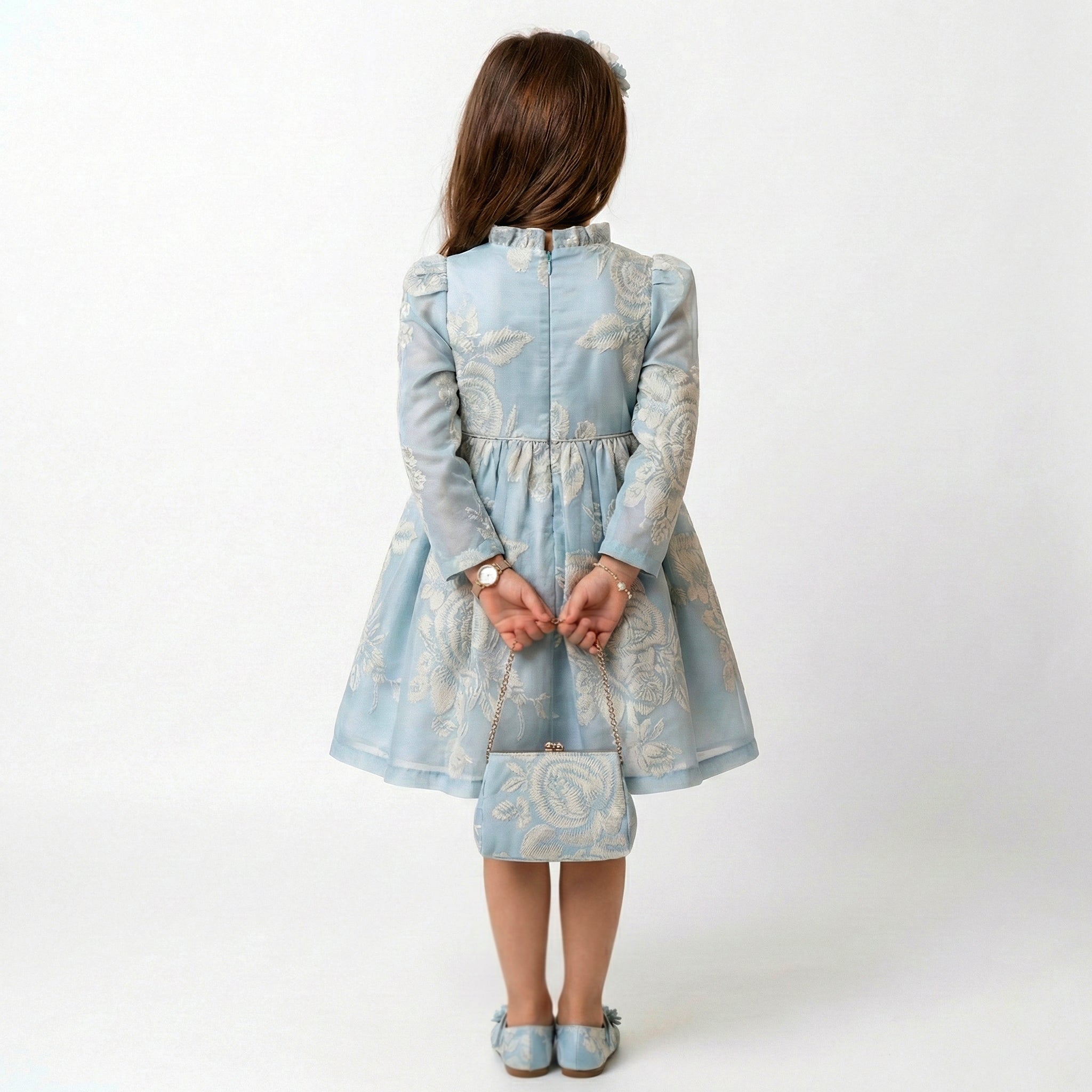 Girls Elegant Textured Floral Party Dress – Formal Jacquard Silhouette