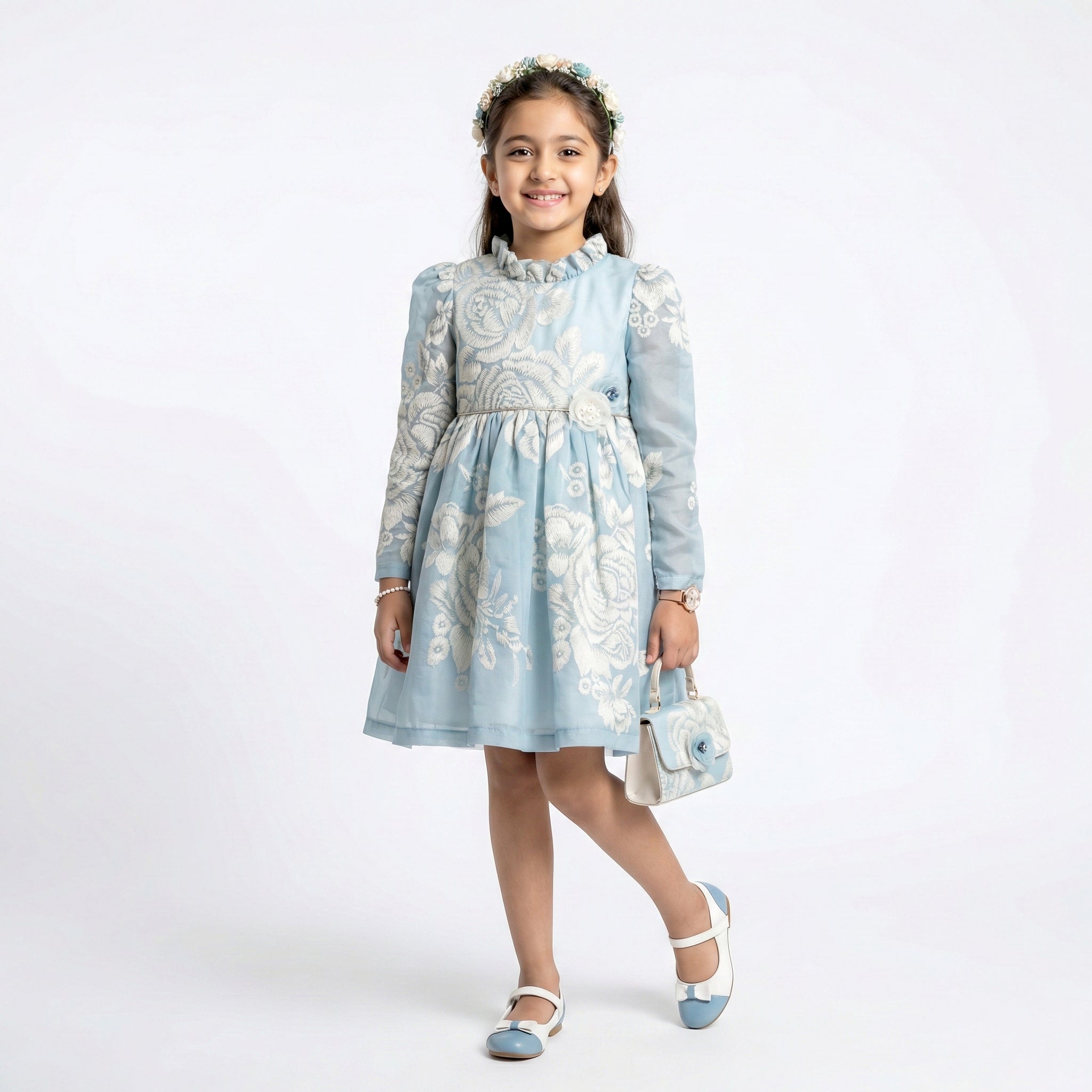 Big Girls Floral Embroidered Jacquard Dress – Sophisticated Occasion Wear
