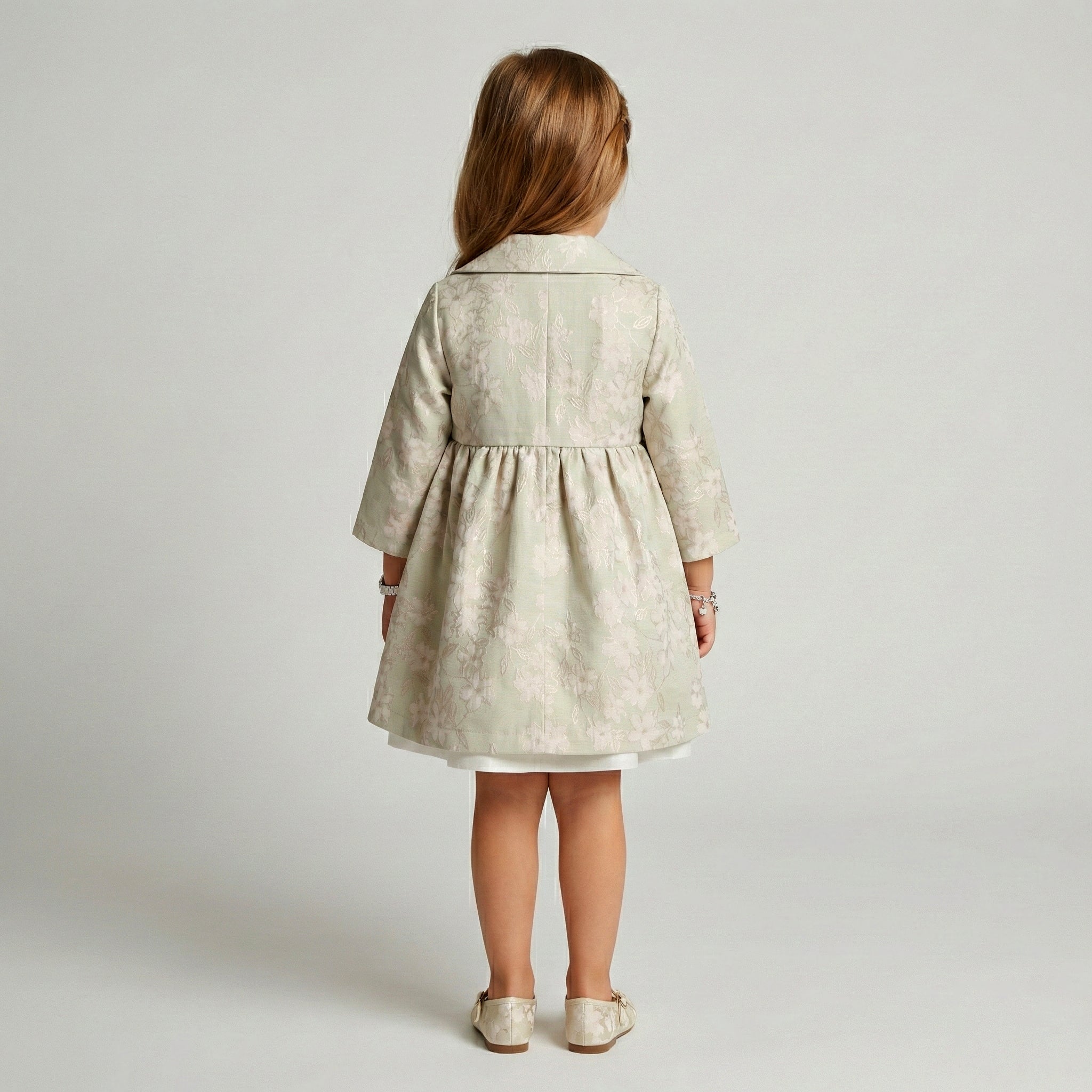 Girls' Annabelle Floral Jacquard Coat & Satin Shift Dress Set