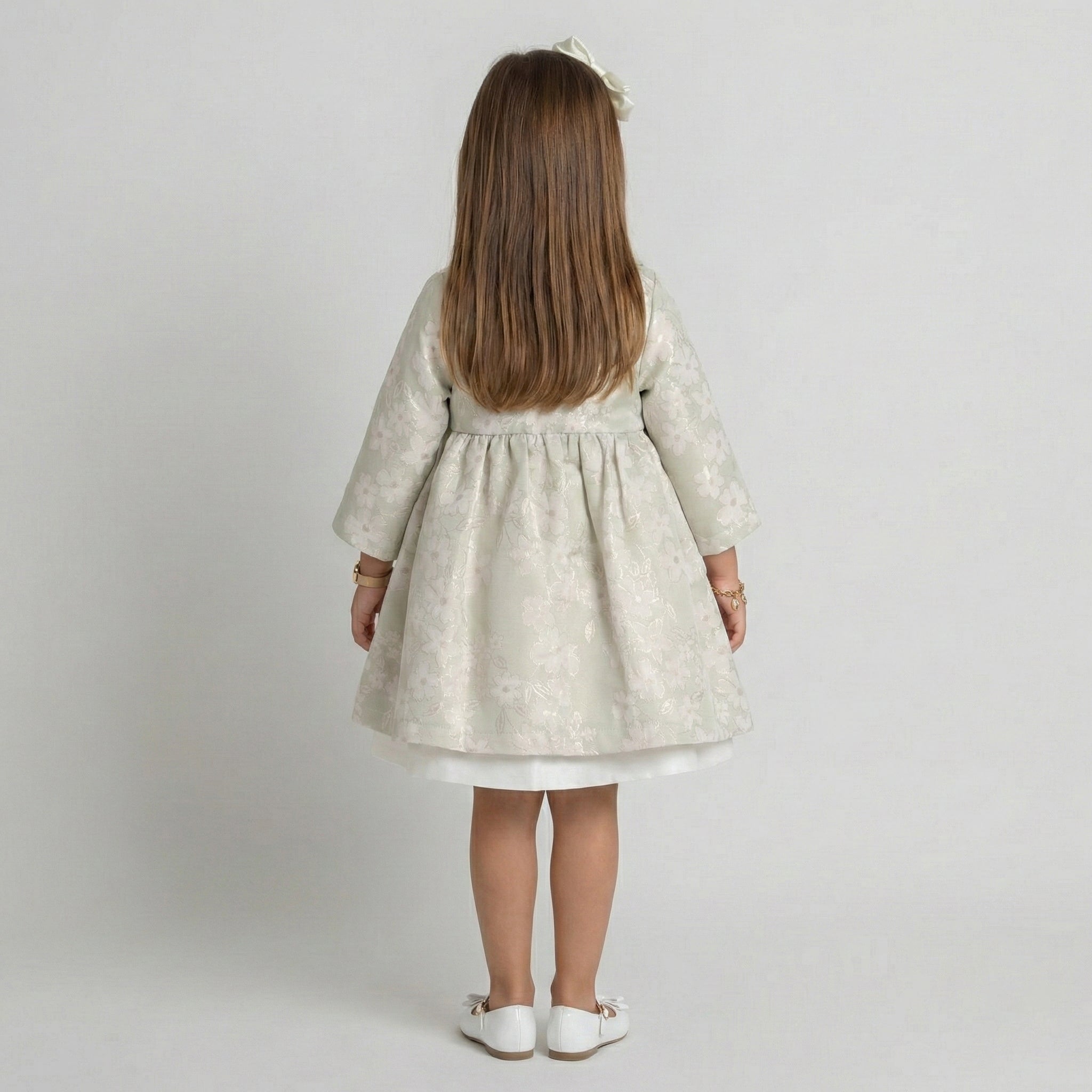 Girls' Annabelle Floral Jacquard Coat & Satin Shift Dress Set