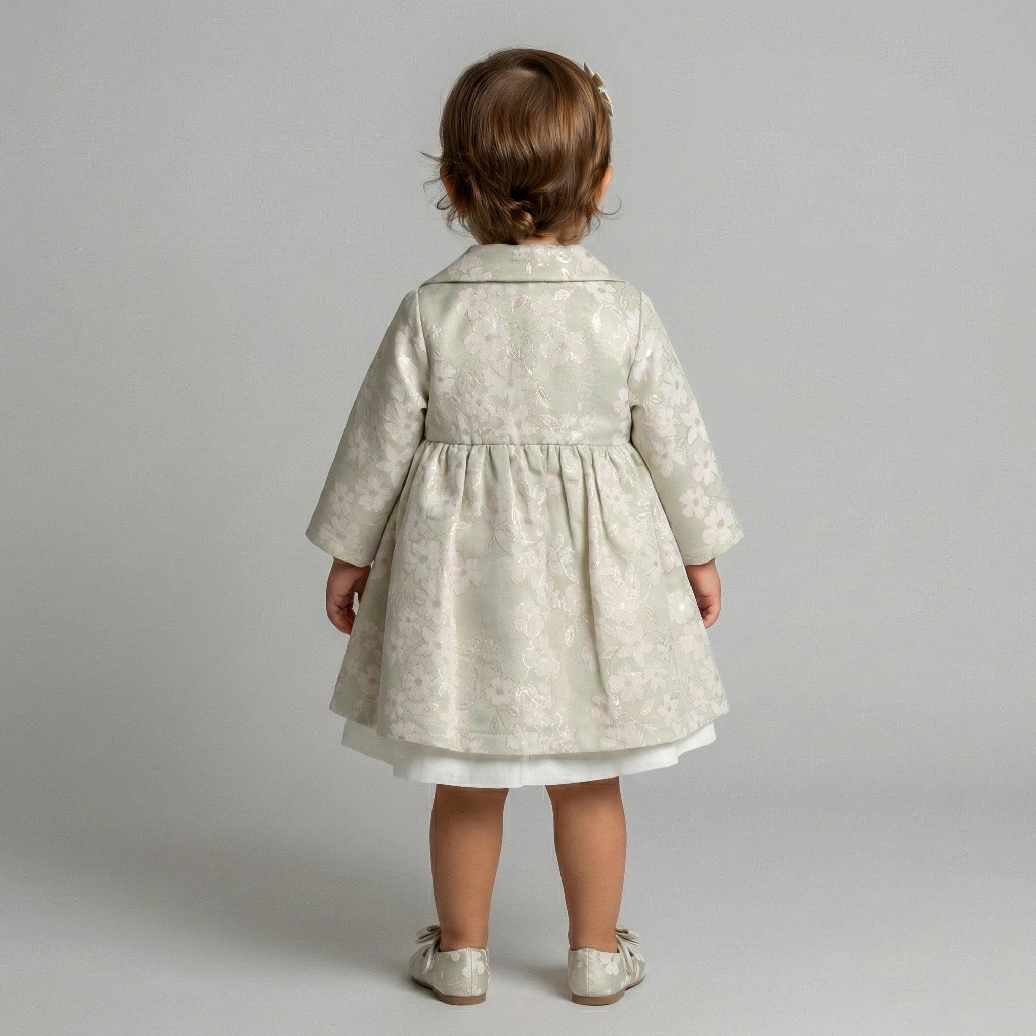 Girls' Annabelle Floral Jacquard Coat & Satin Shift Dress Set