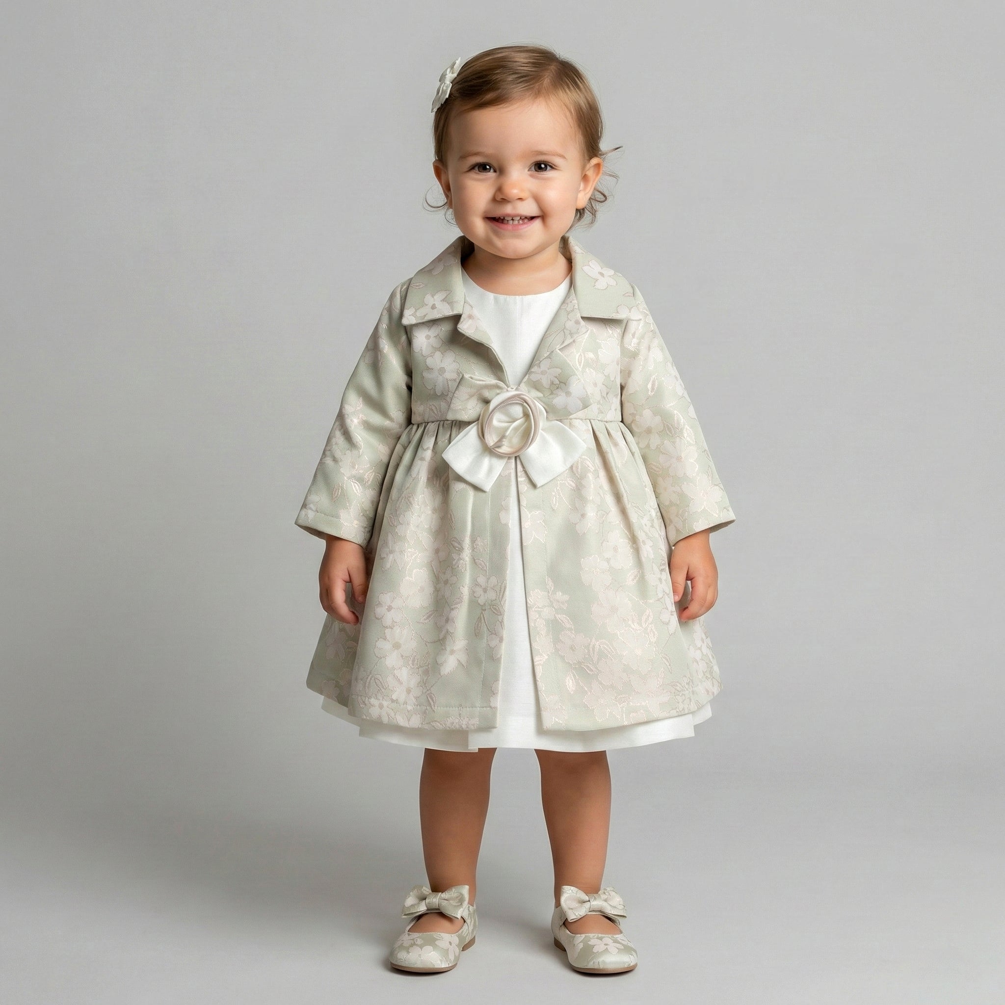 Girls' Annabelle Floral Jacquard Coat & Satin Shift Dress Set