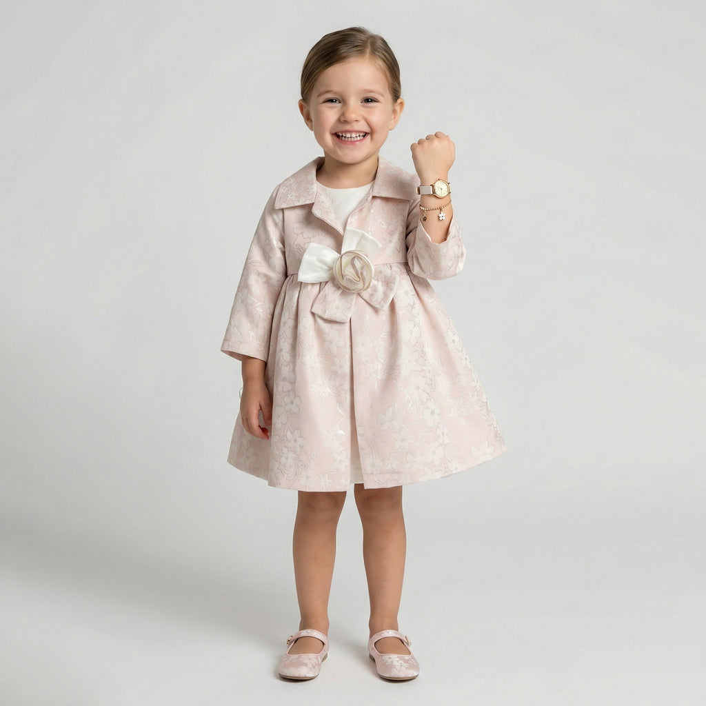 Girls’ Formal Floral Bow-Detail Dress