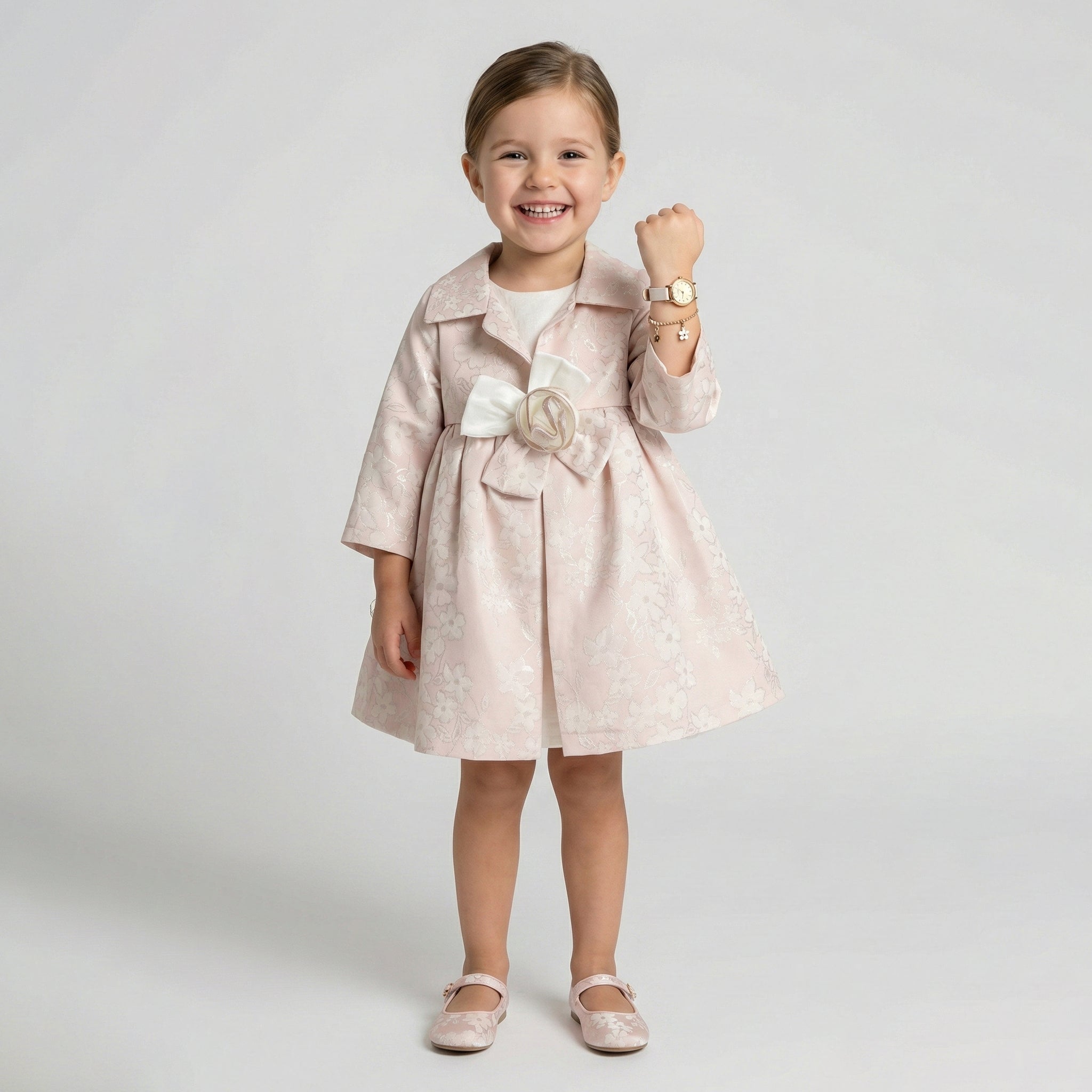 Girls’ Formal Floral Bow-Detail Dress