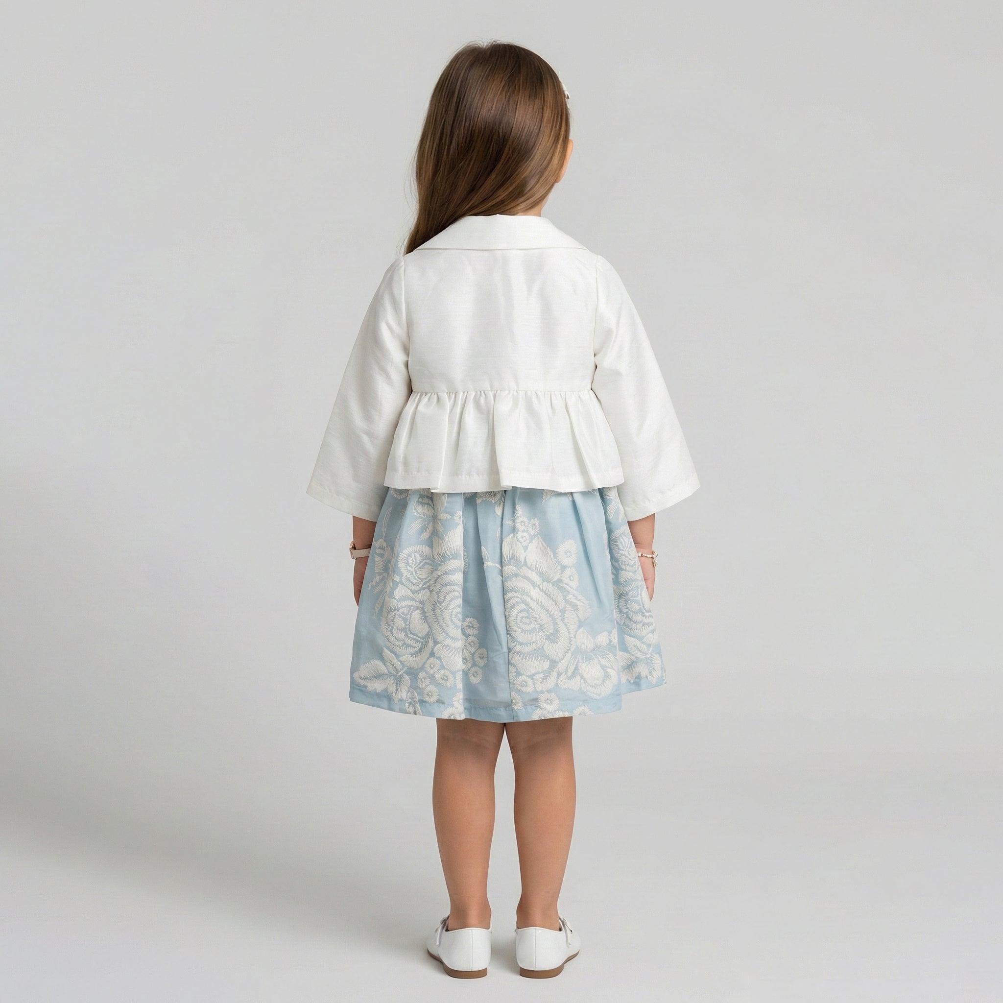 Girls' Elena Satin Peplum Jacket & Botanical Border Dress Set