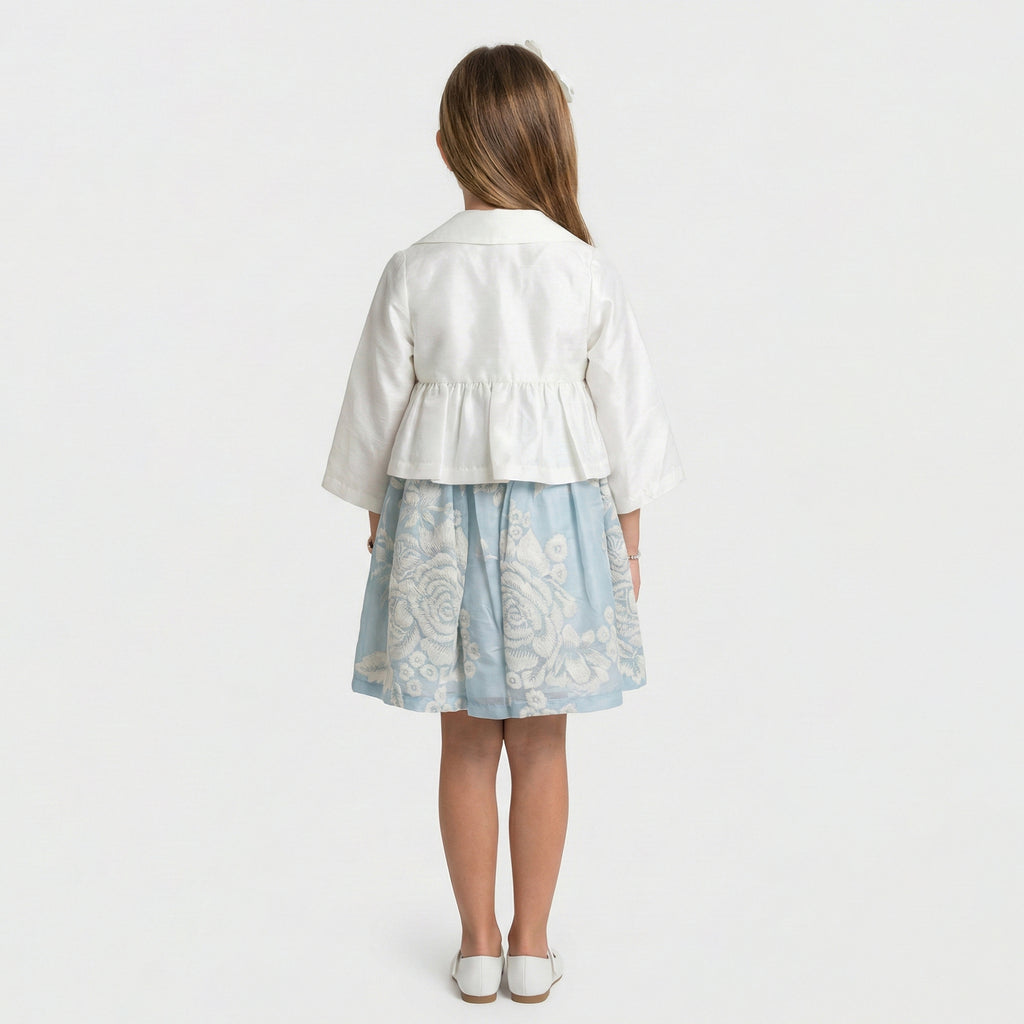 Girls' Floral Embroidered Bolero & Satin Skirt Occasion Set