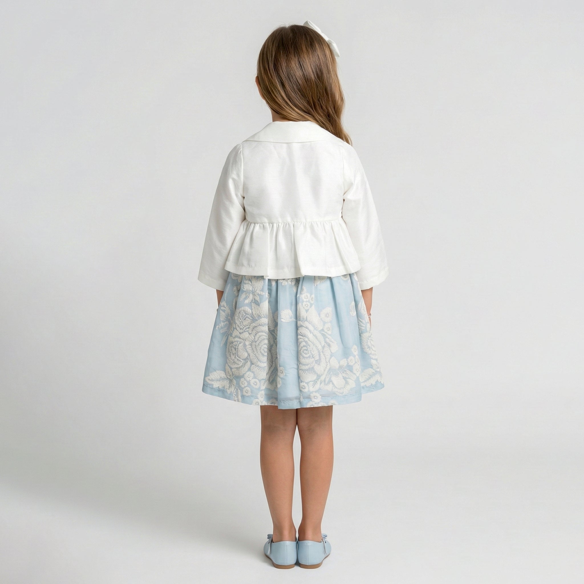 Girls' Elena Satin Peplum Jacket & Botanical Border Dress Set