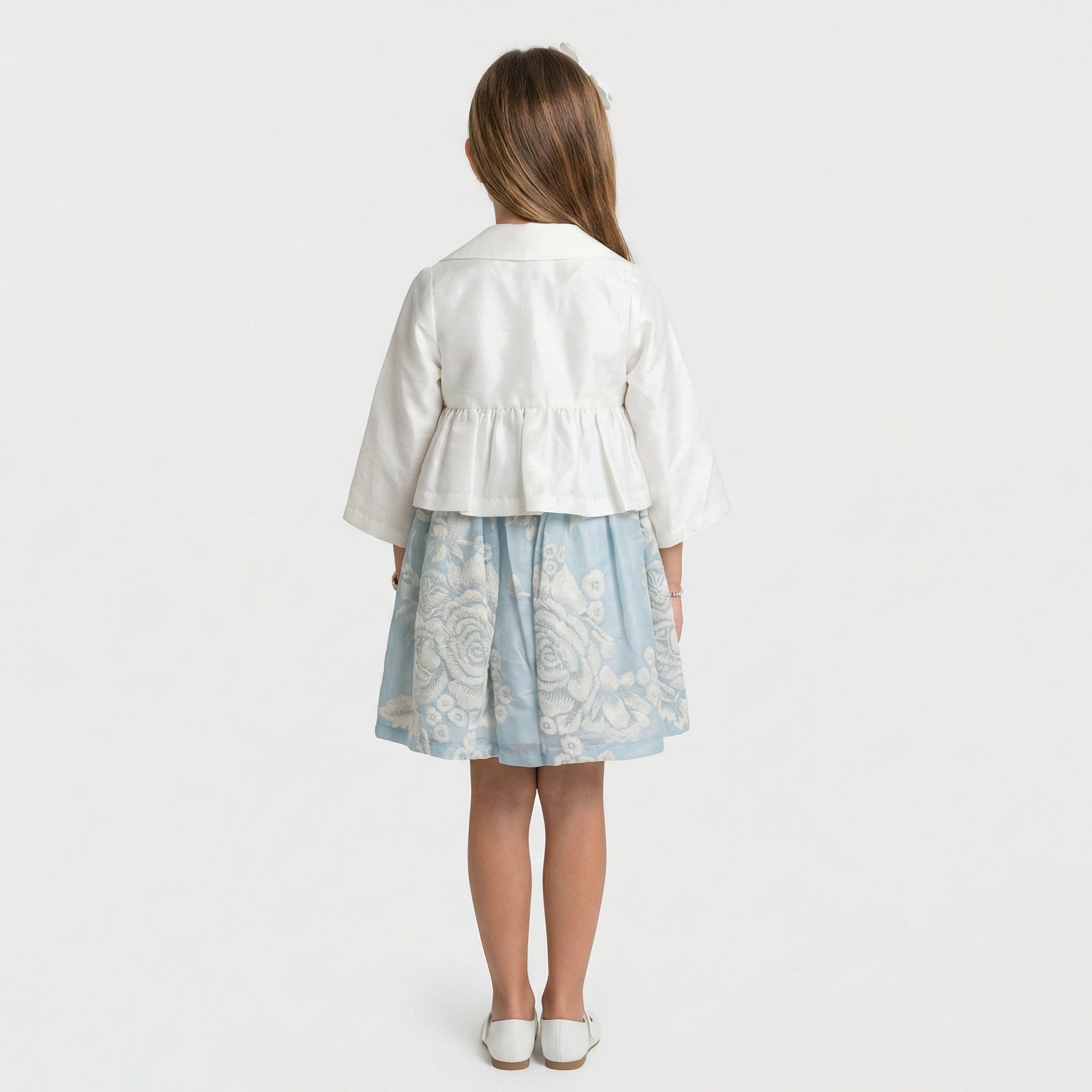 Girls' Elena Satin Peplum Jacket & Botanical Border Dress Set