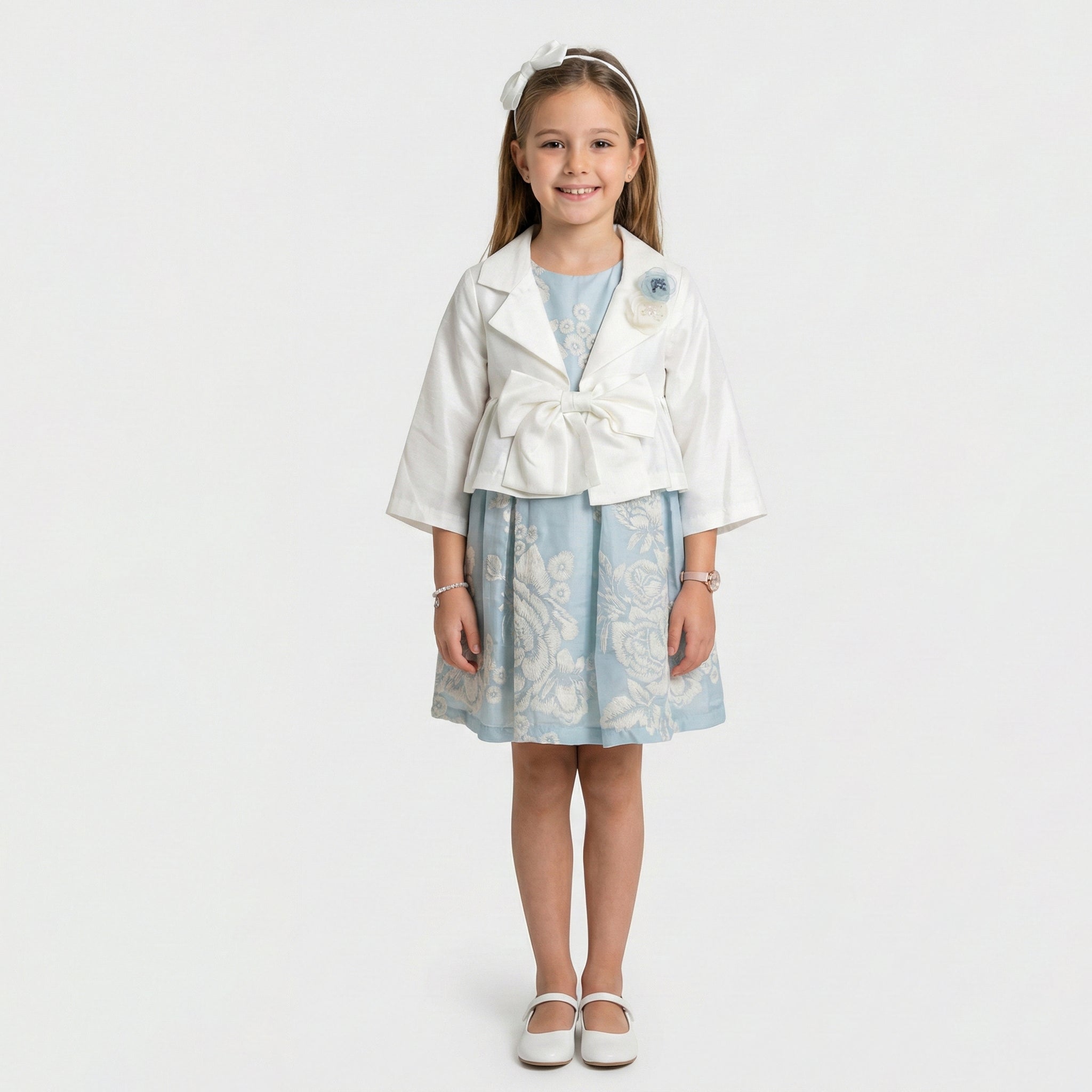 Girls' Elena Satin Peplum Jacket & Botanical Border Dress Set