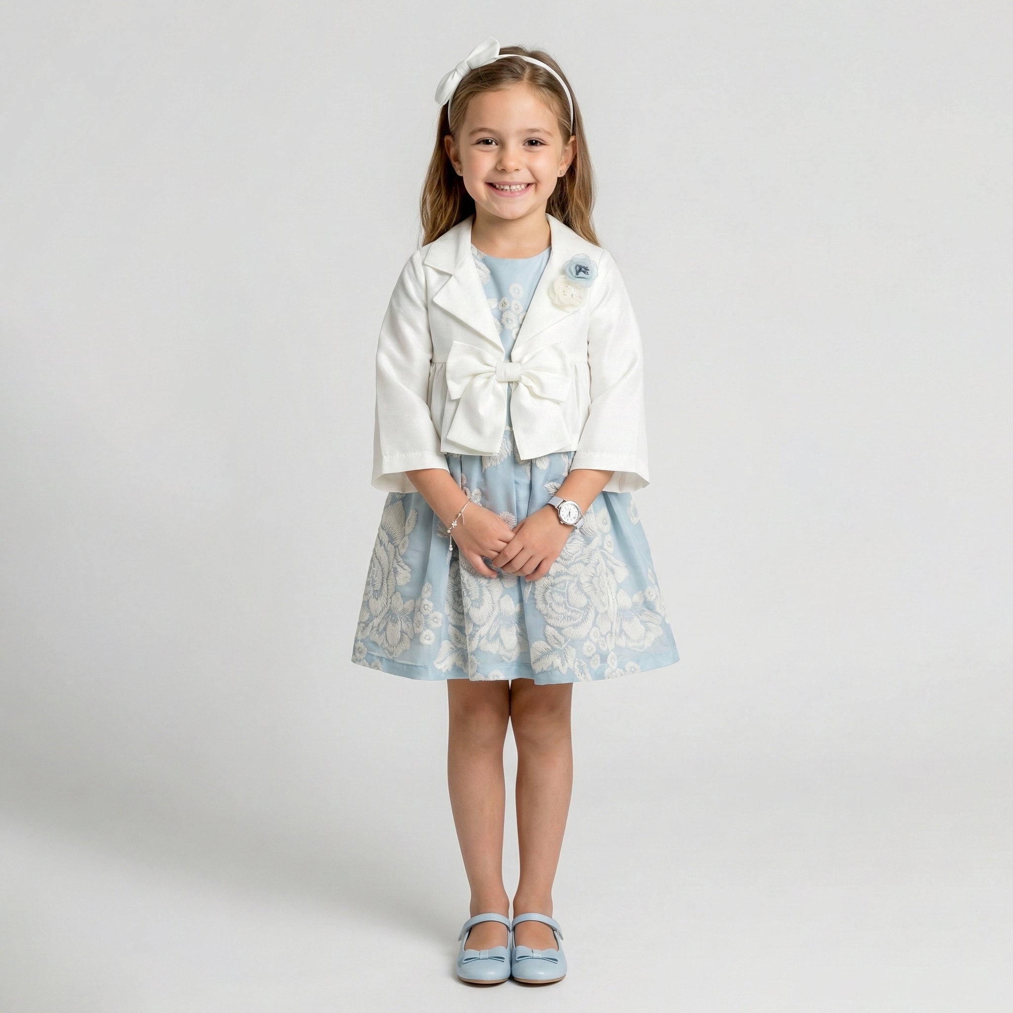 Girls' Elena Satin Peplum Jacket & Botanical Border Dress Set