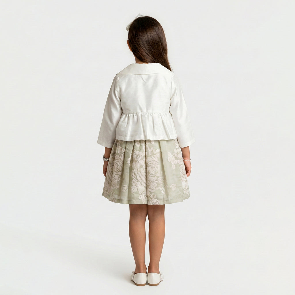 Girls' Genevieve Cropped Satin Blazer & Botanical Dress Set