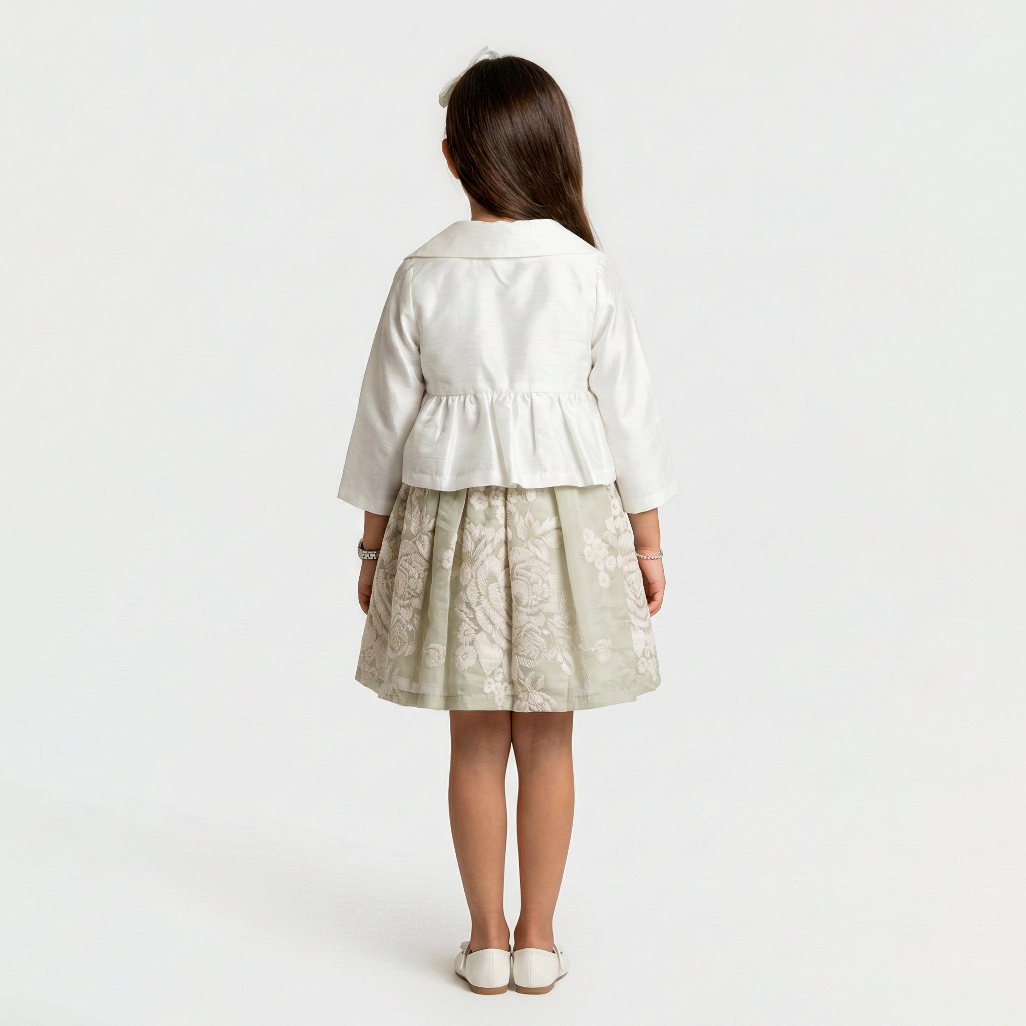Girls' Genevieve Cropped Satin Blazer & Botanical Dress Set