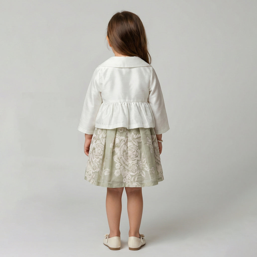 Girls' Genevieve Cropped Satin Blazer & Botanical Dress Ensemble