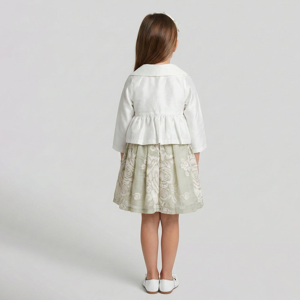 Girls' Elena Satin Peplum Jacket & Botanical Border Dress Set