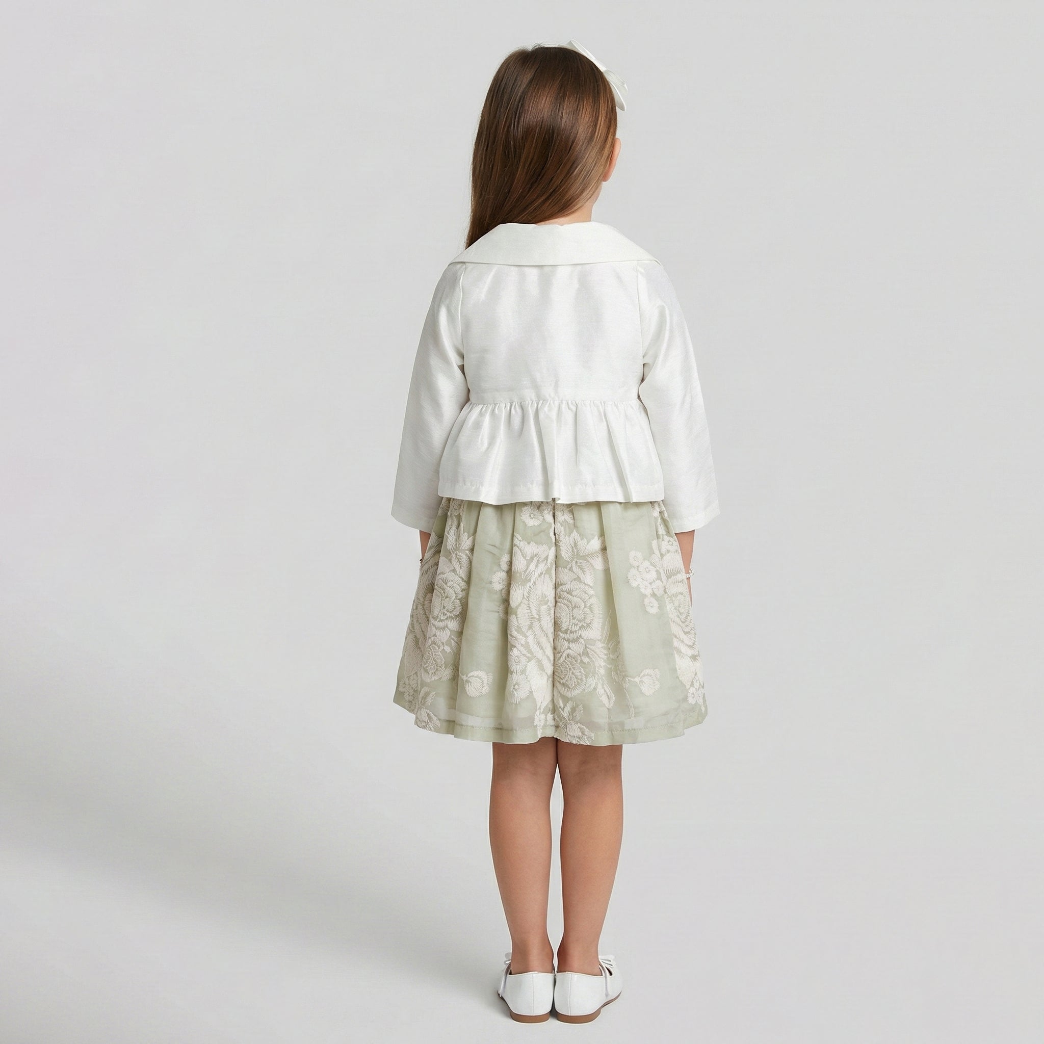 Girls' Elena Satin Peplum Jacket & Botanical Border Dress Set