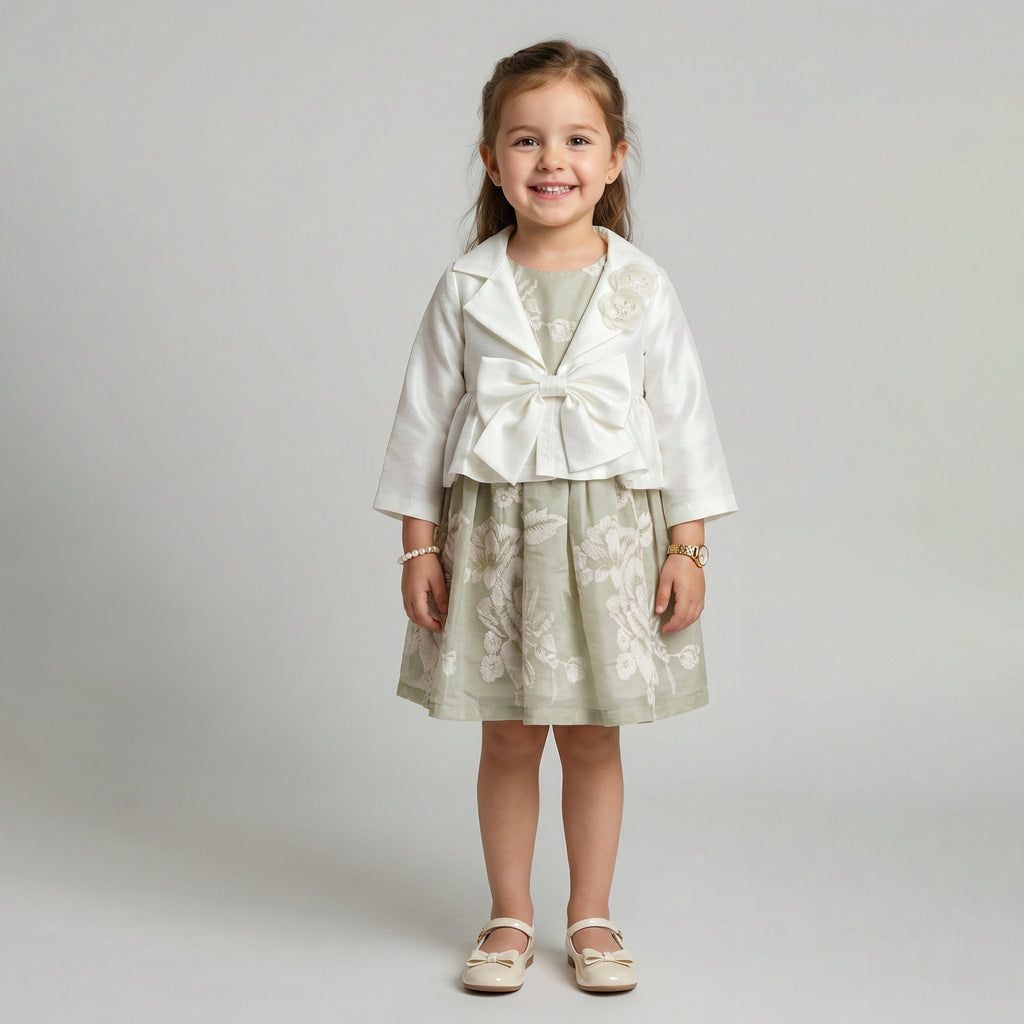 Girls' Genevieve Cropped Satin Blazer & Botanical Dress Set