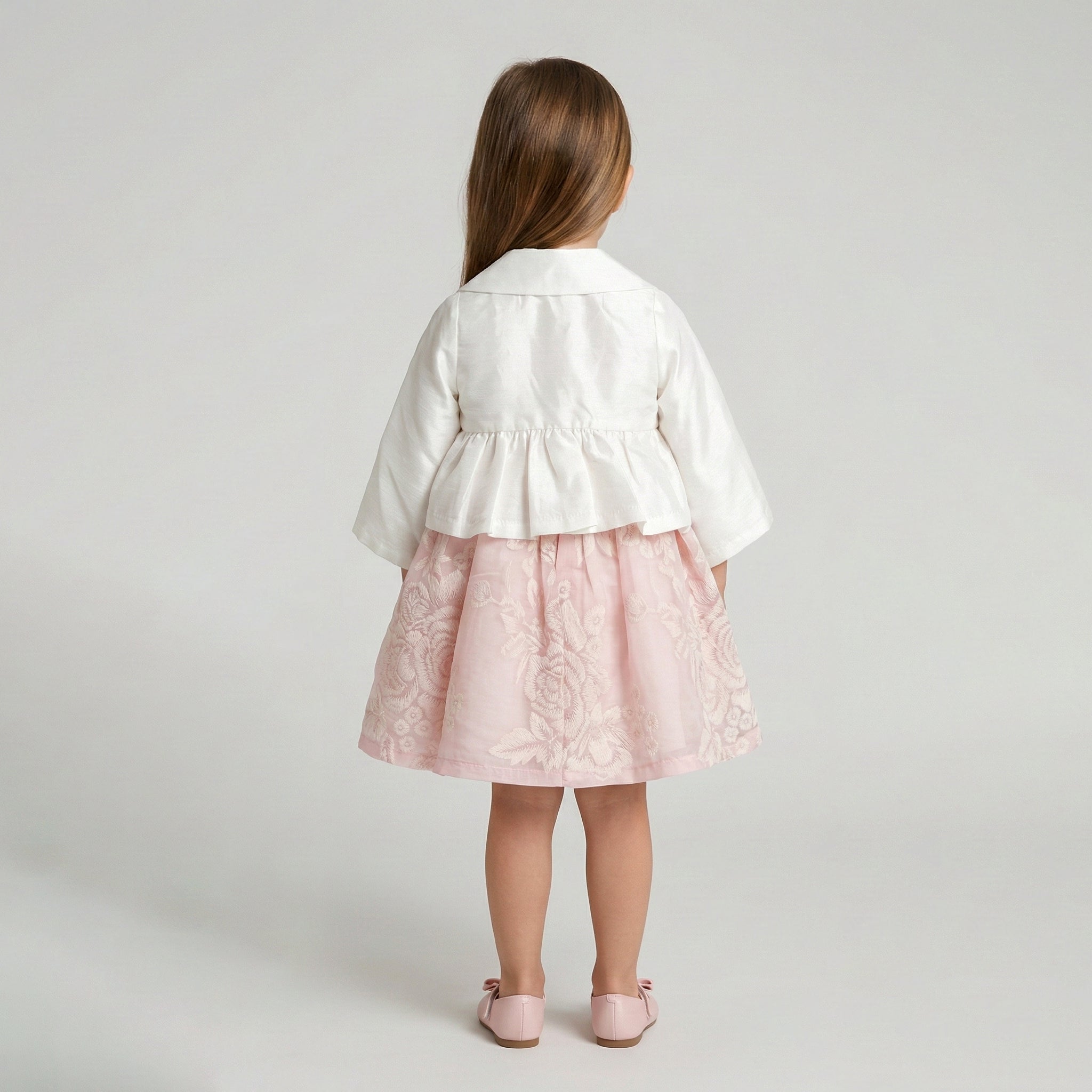 Girls' Genevieve Cropped Satin Blazer & Botanical Dress Ensemble