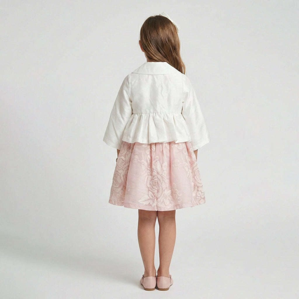 Girls' Floral Embroidered Bolero & Satin Skirt Occasion Set