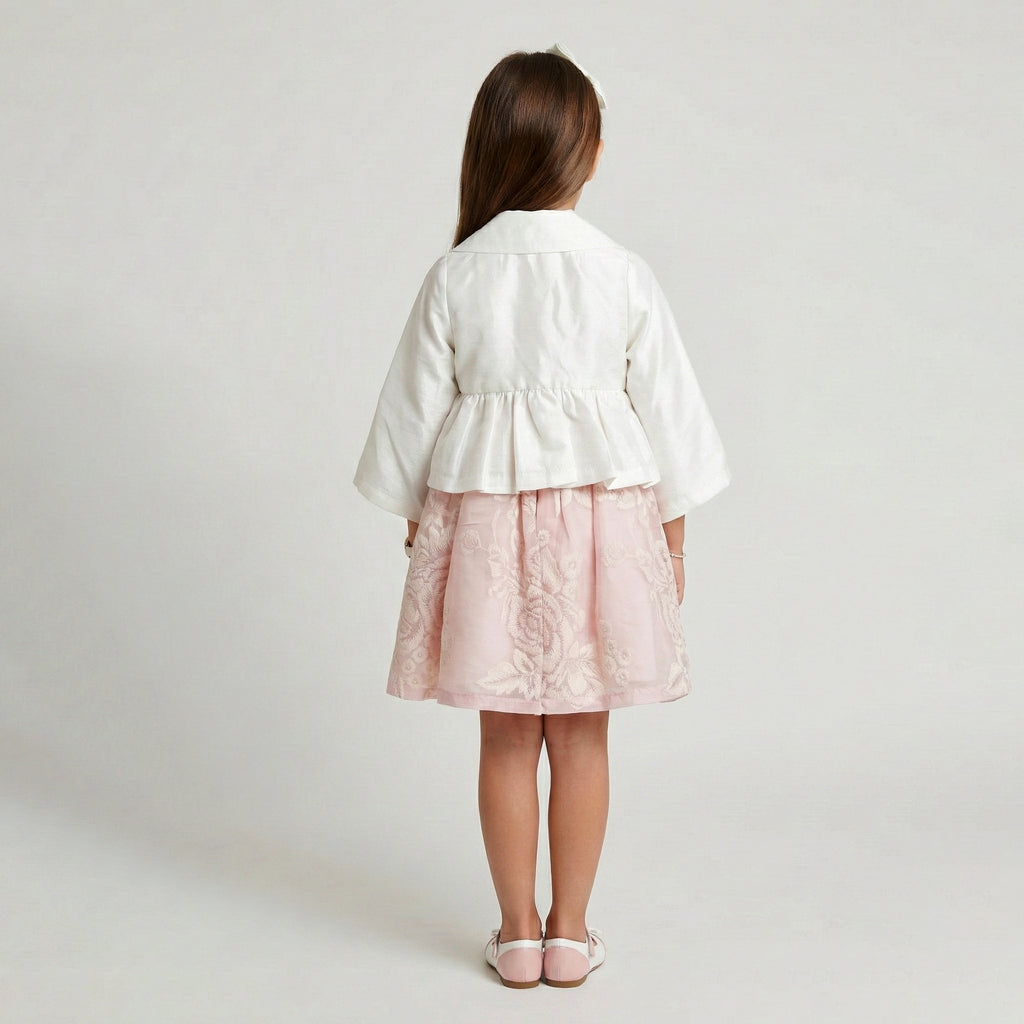 Girls' Elena Satin Peplum Jacket & Botanical Border Dress Set