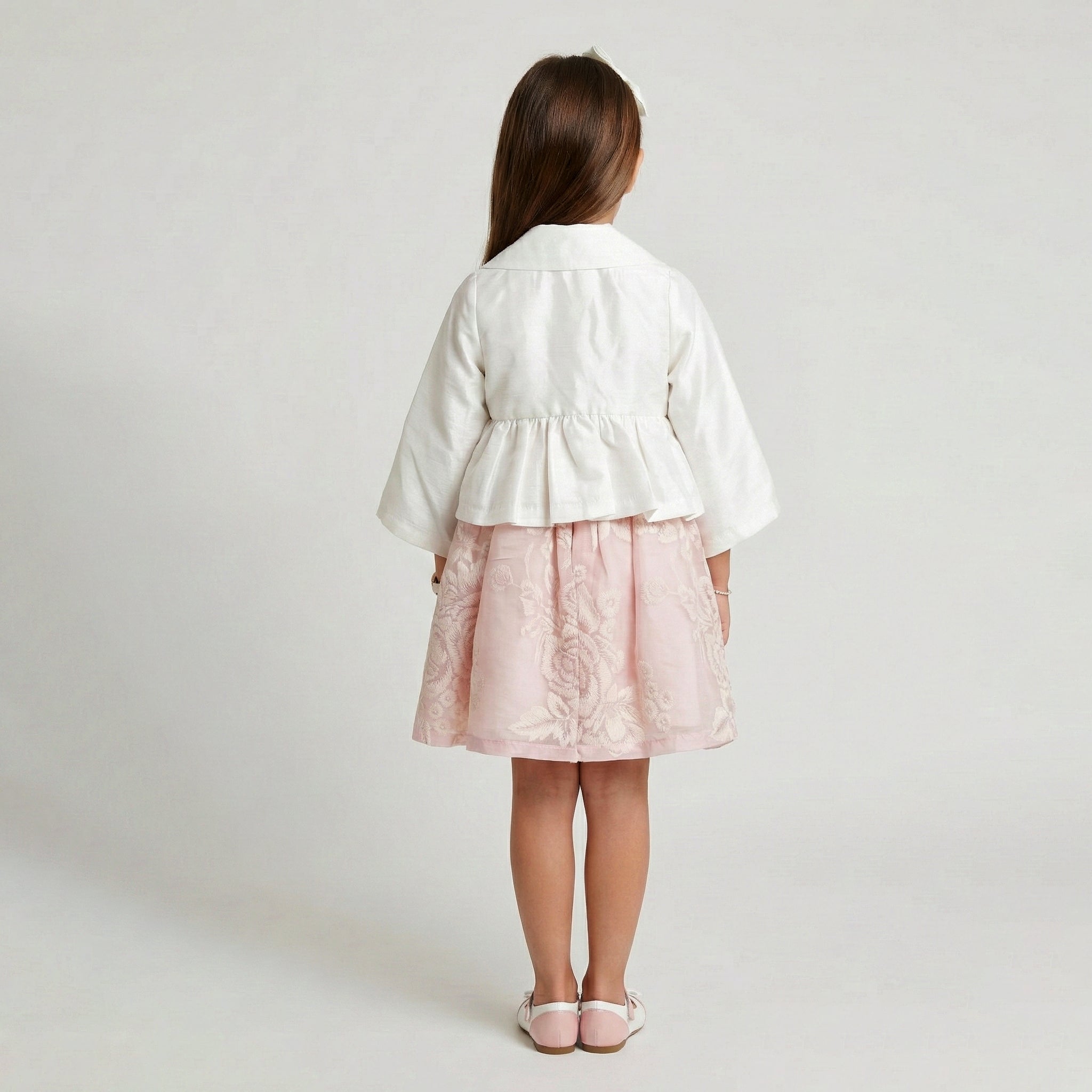 Girls' Genevieve Cropped Satin Blazer & Botanical Dress Ensemble