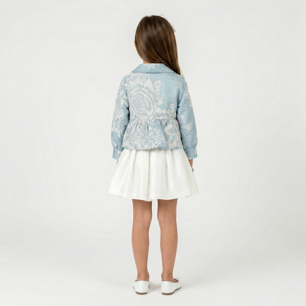 Girls' Metallic Dot-Pattern Formal Coat with Floral Pin