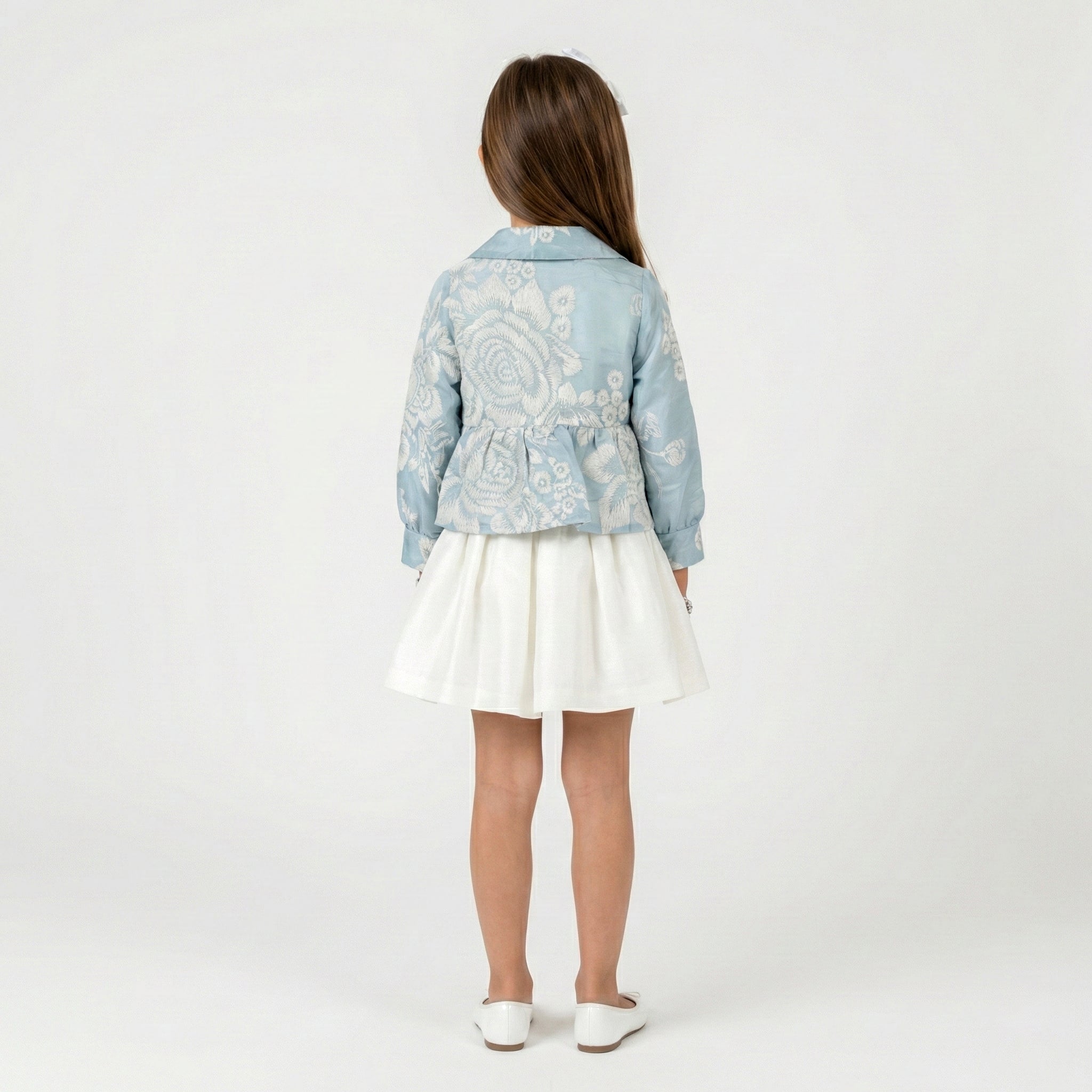 Girls' Metallic Dot-Pattern Formal Coat with Floral Pin
