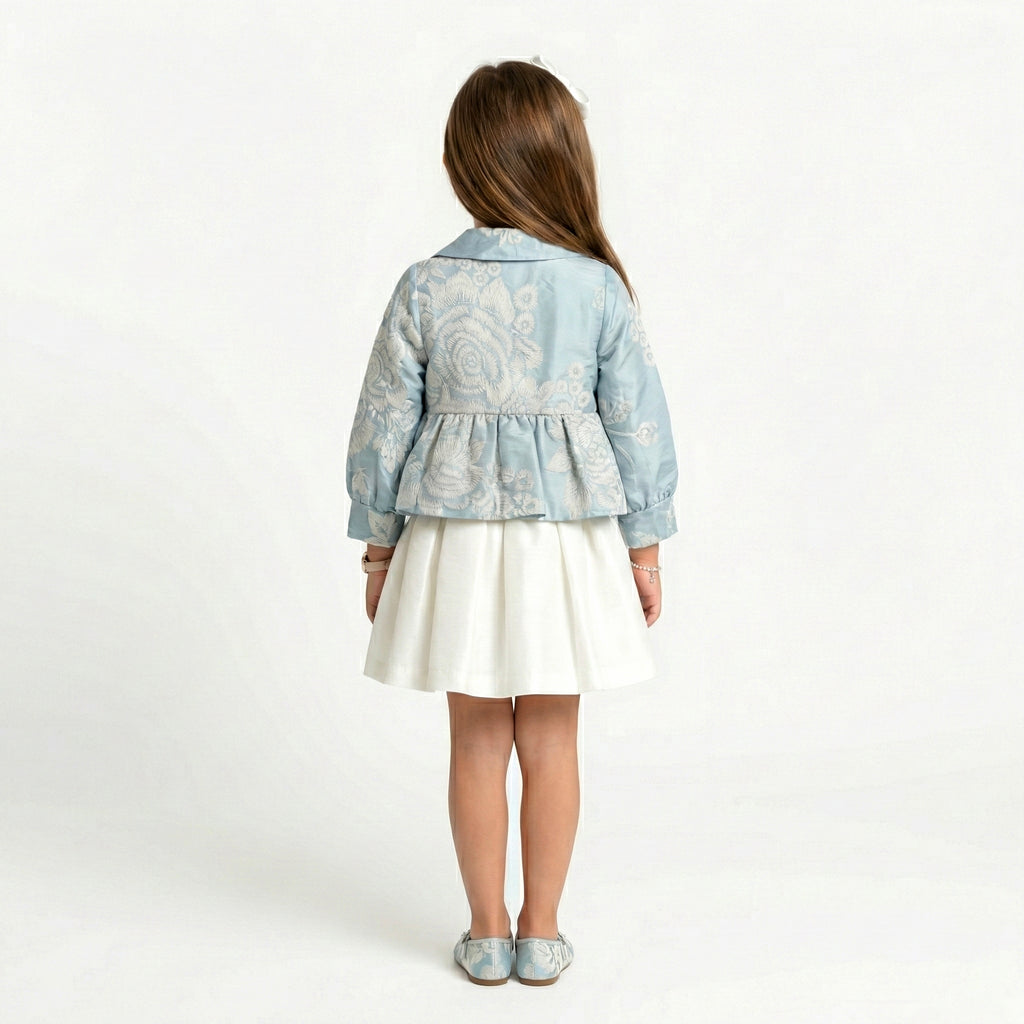 Girls' Structured Occasion Coat with Dimensional Floral Accent