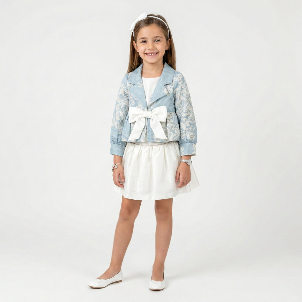 Girls' Metallic Dot-Pattern Formal Coat with Floral Pin