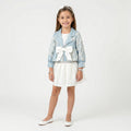 Girls' Metallic Dot-Pattern Formal Coat with Floral Pin