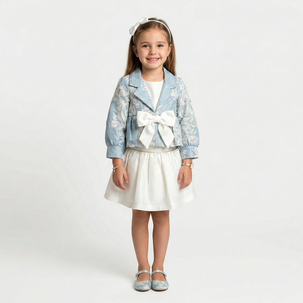Girls' Structured Occasion Coat with Dimensional Floral Accent